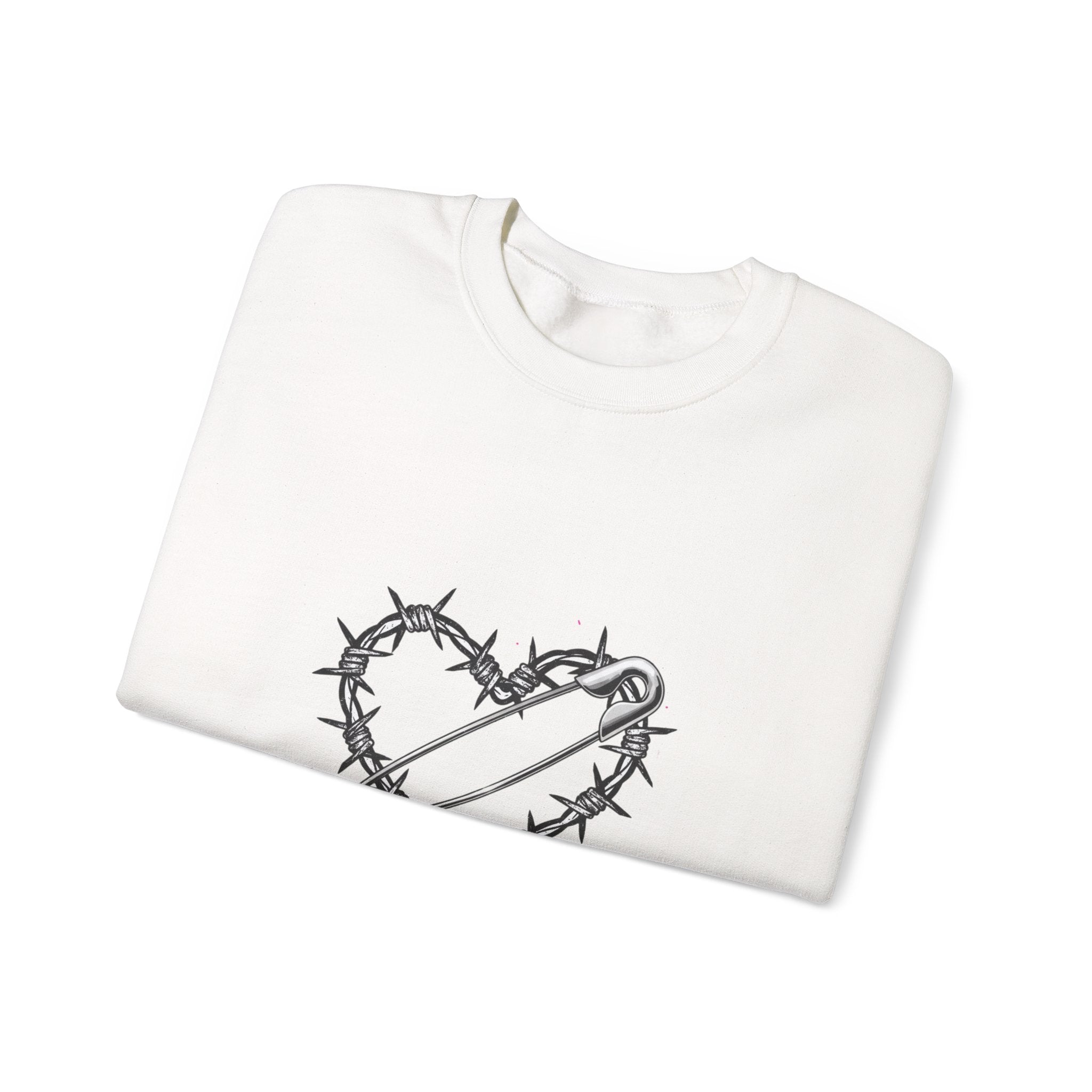 Barbed Wire Heart Crewneck Sweatshirt | safety pin art, punk motif