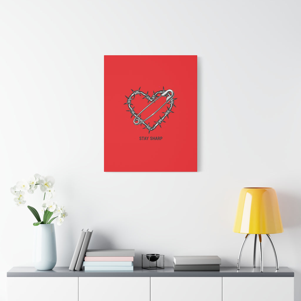 Stay Sharp Barbed Wire Heart Canvas | safety pin art, punk motif