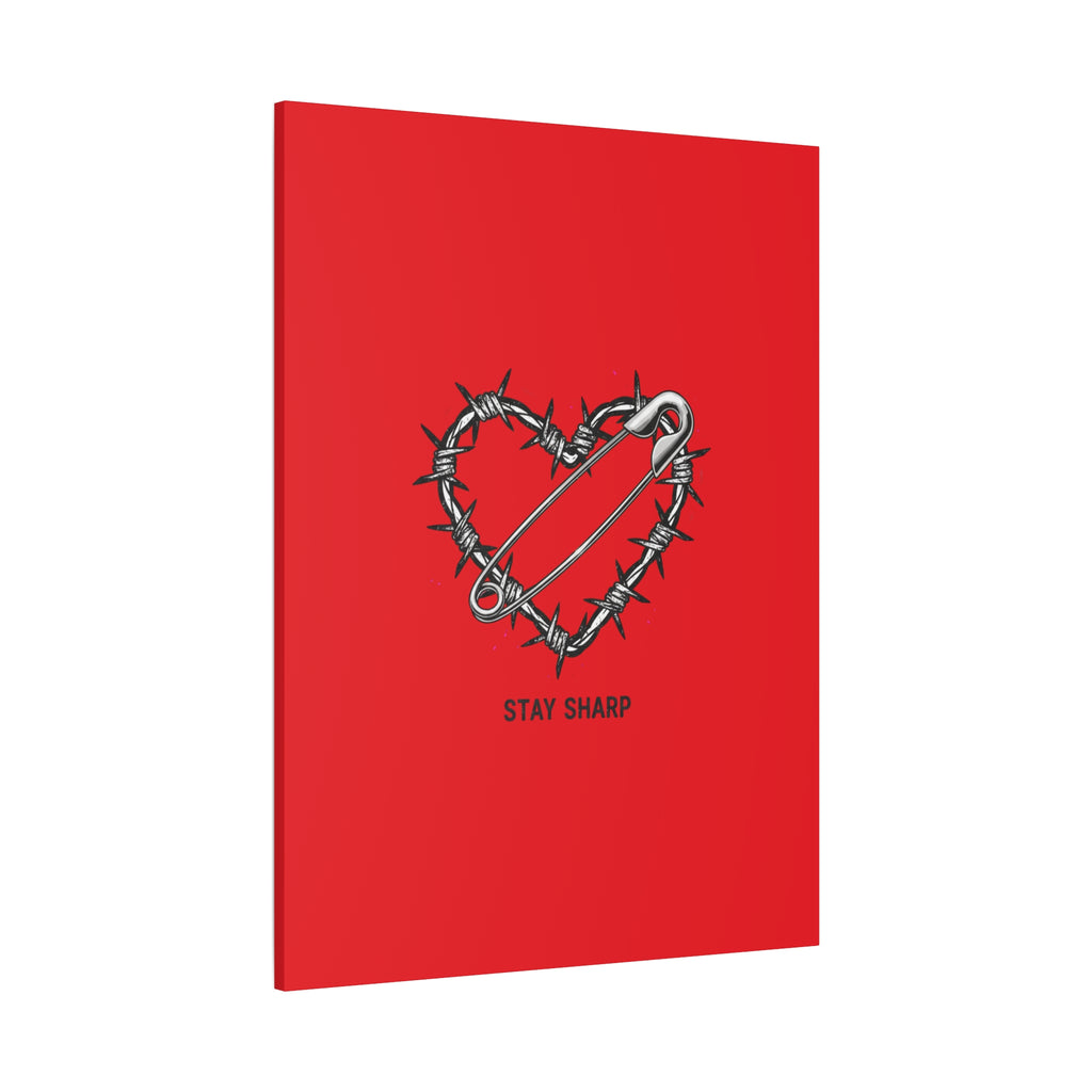 Stay Sharp Barbed Wire Heart Canvas | safety pin art, punk motif