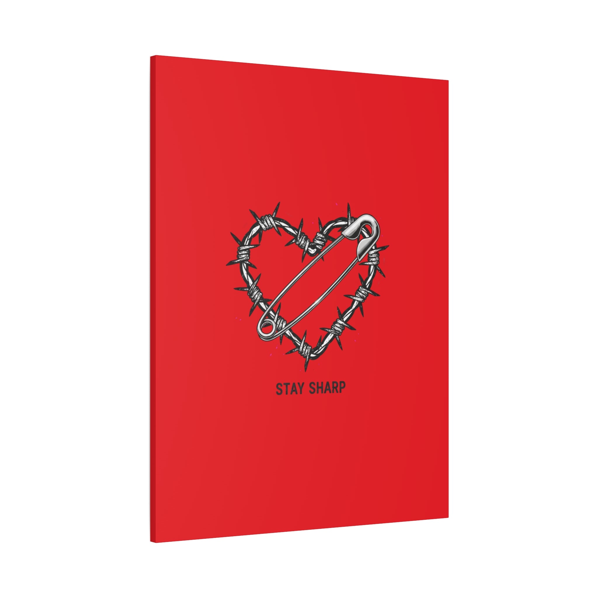 Stay Sharp Barbed Wire Heart Canvas | safety pin art, punk motif