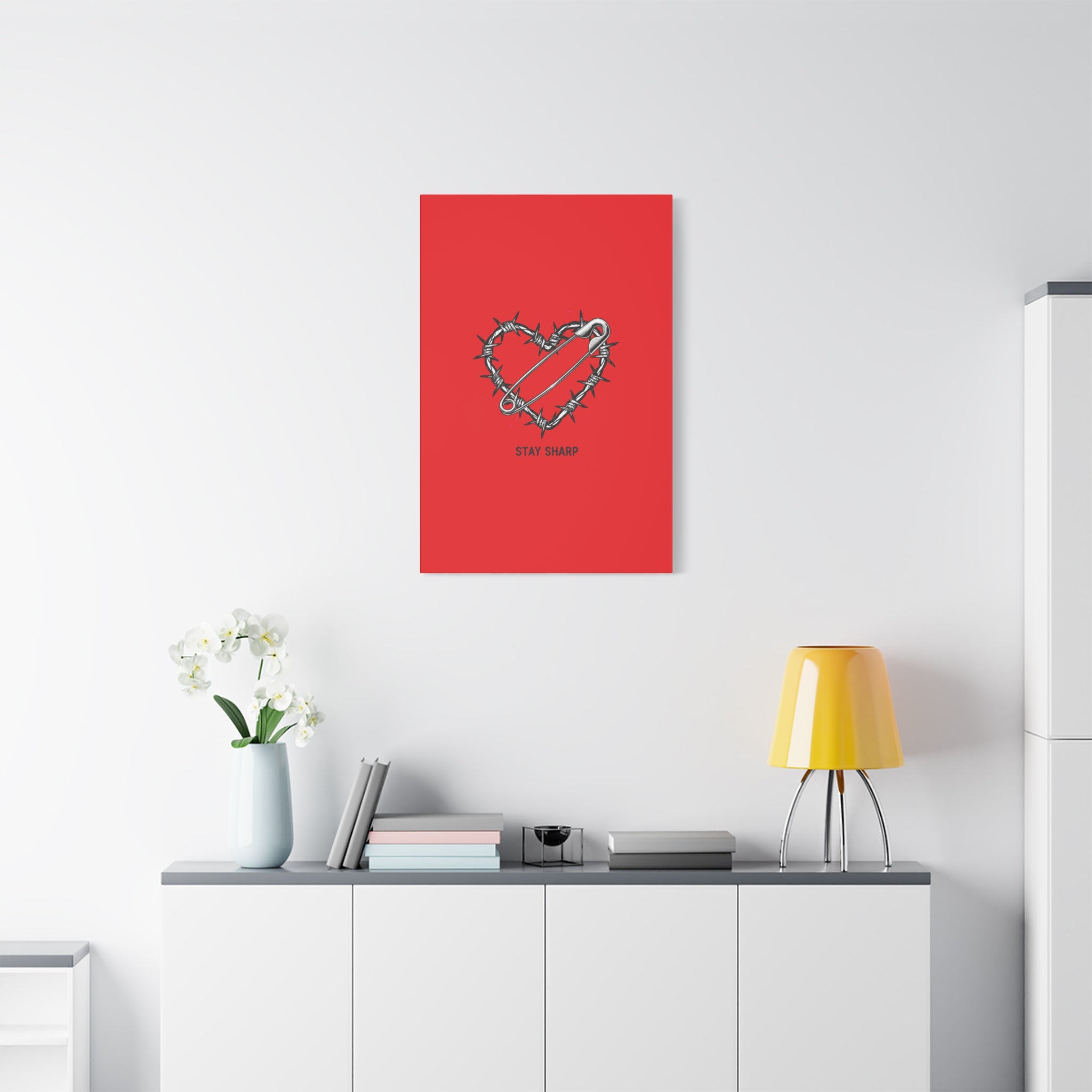Stay Sharp Barbed Wire Heart Canvas | safety pin art, punk motif