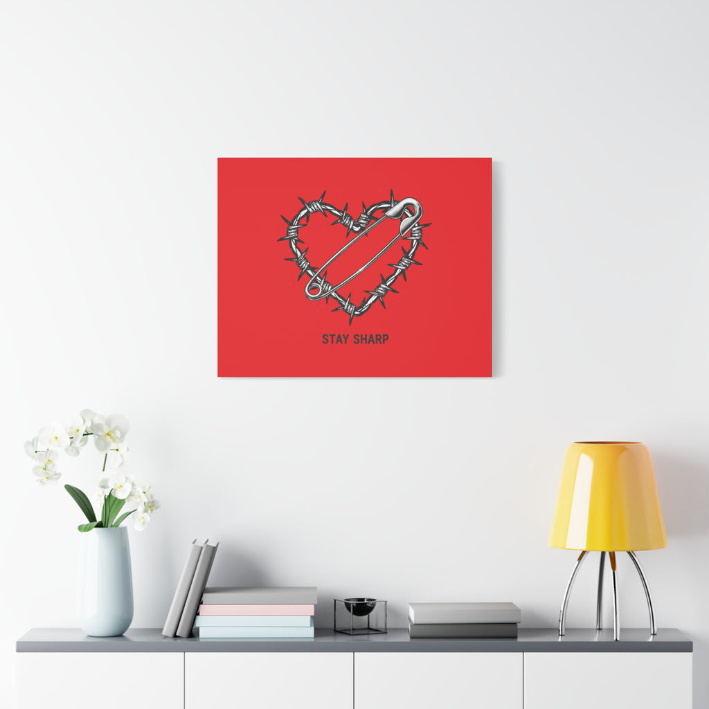 Stay Sharp Barbed Wire Heart Canvas | safety pin art, punk motif