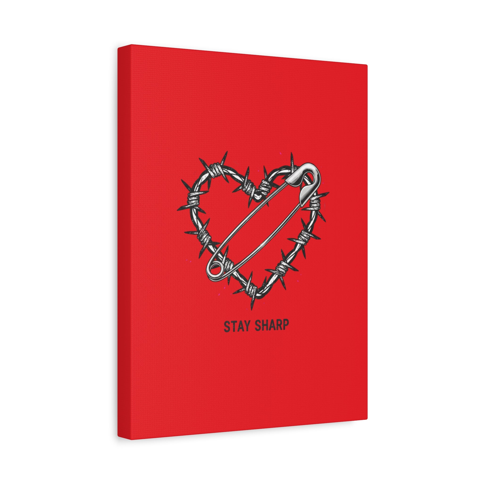 Stay Sharp Barbed Wire Heart Canvas | safety pin art, punk motif