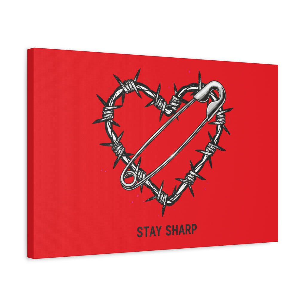 Stay Sharp Barbed Wire Heart Canvas | safety pin art, punk motif