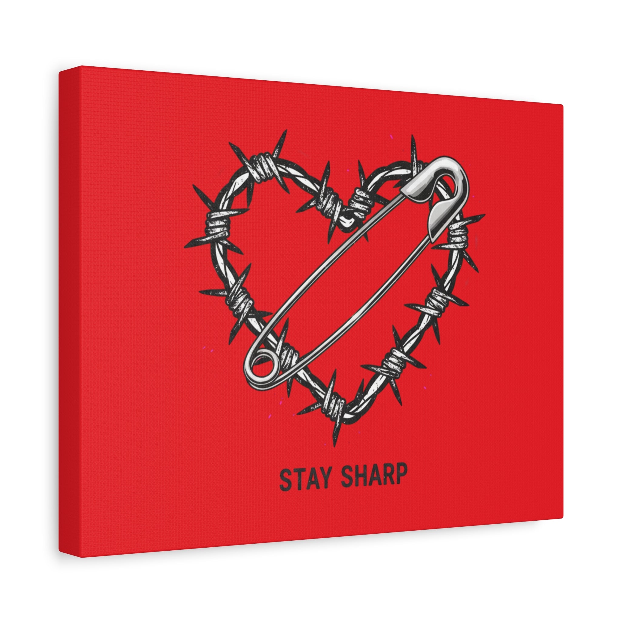 Stay Sharp Barbed Wire Heart Canvas | safety pin art, punk motif