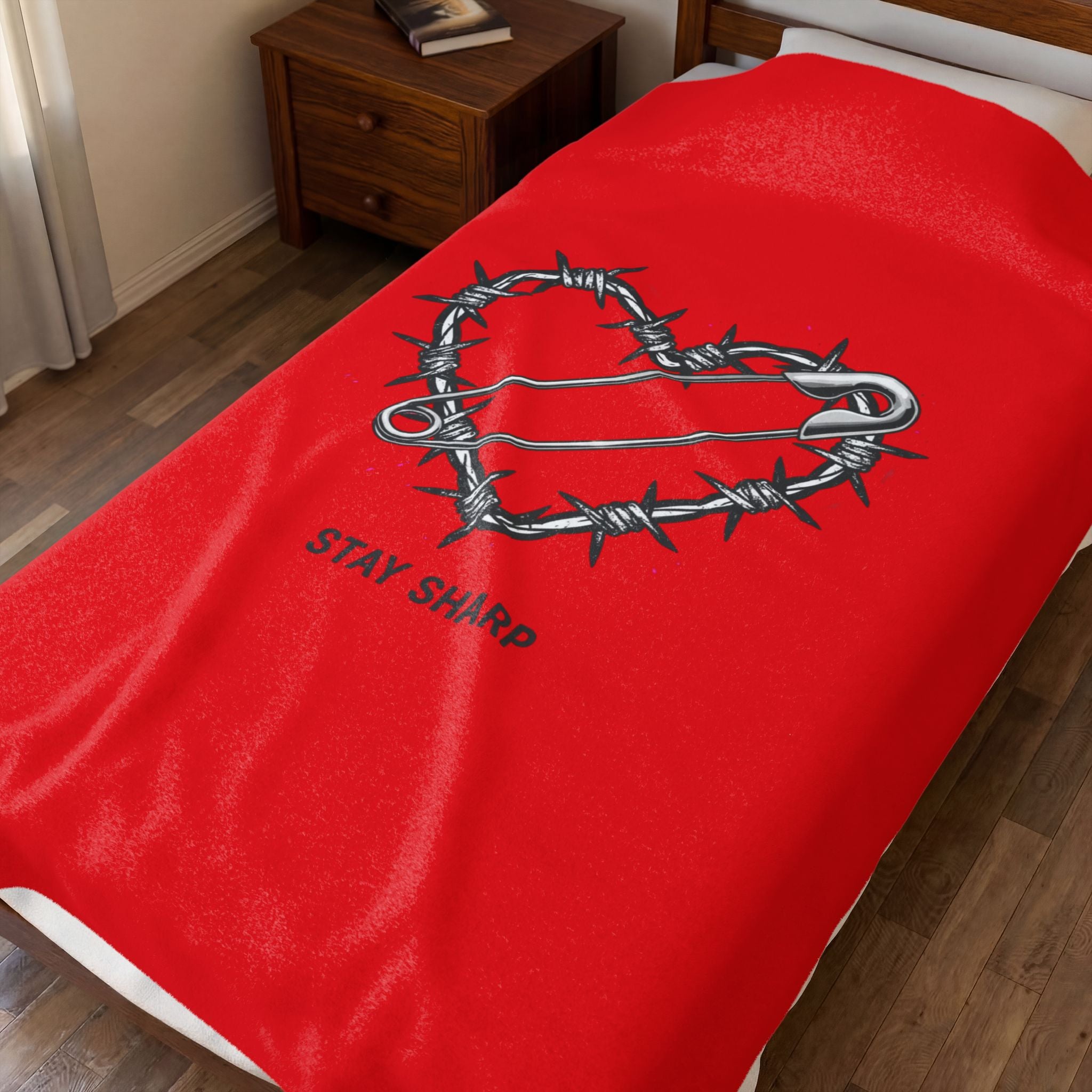 Barbed Wire Heart with Safety Pin Blanket | punk motif, grunge symbol design