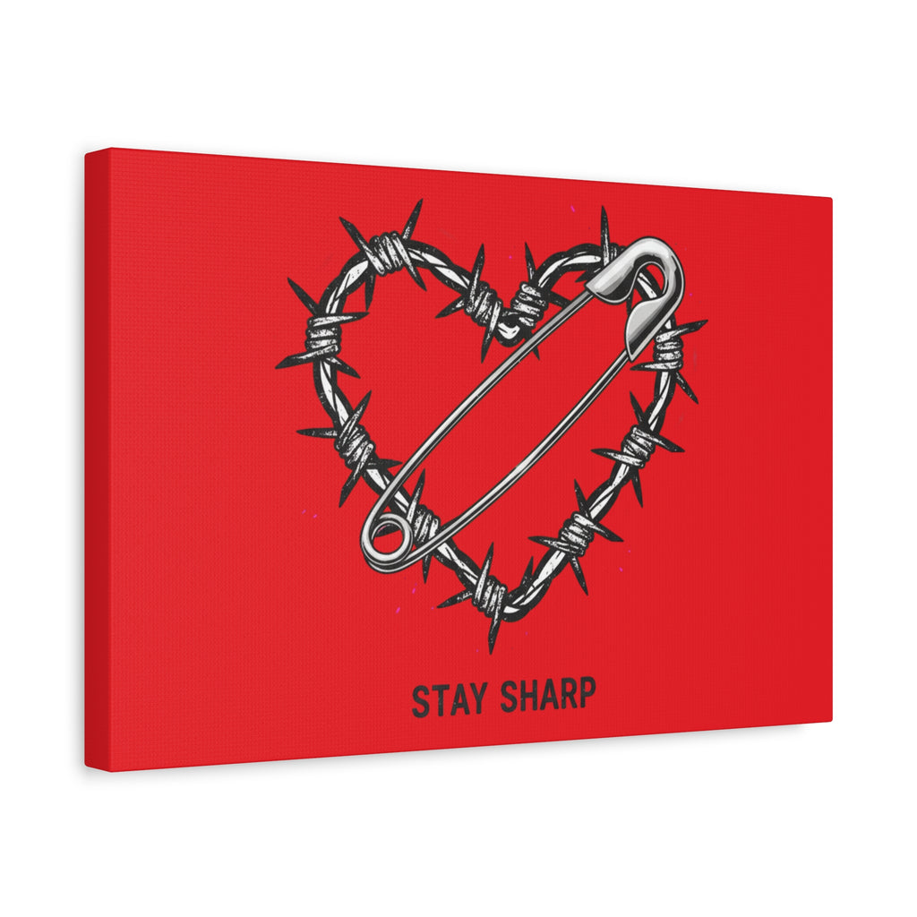 Stay Sharp Barbed Wire Heart Canvas | safety pin art, punk motif