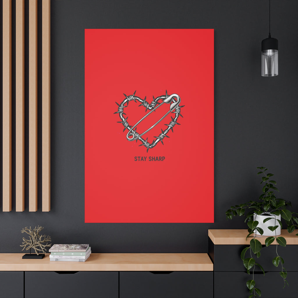 Stay Sharp Barbed Wire Heart Canvas | safety pin art, punk motif