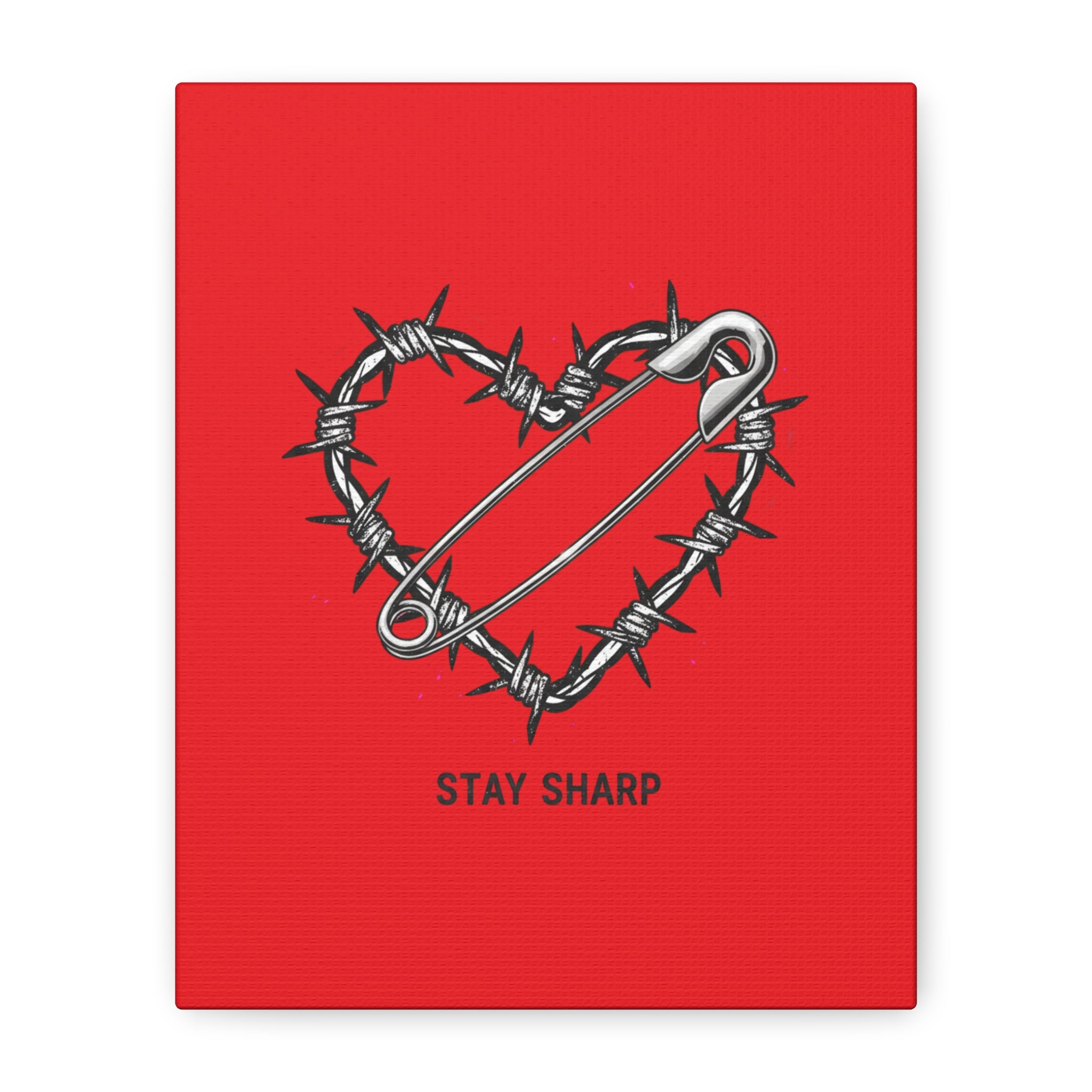 Stay Sharp Barbed Wire Heart Canvas | safety pin art, punk motif