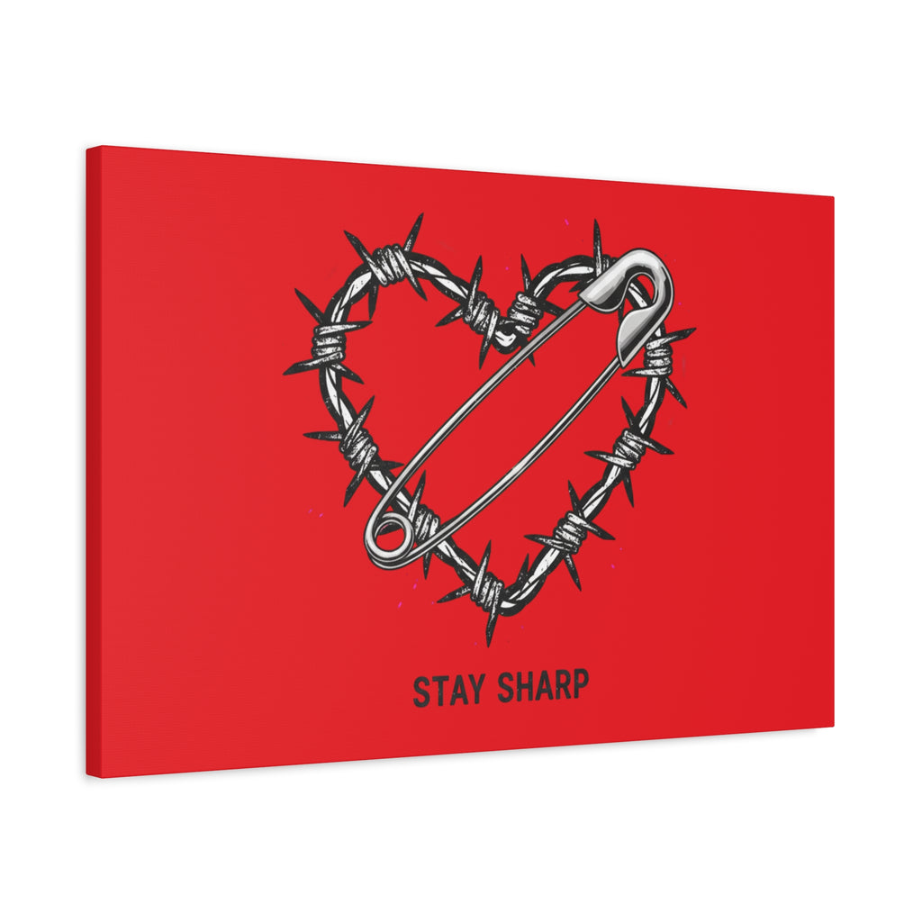 Stay Sharp Barbed Wire Heart Canvas | safety pin art, punk motif