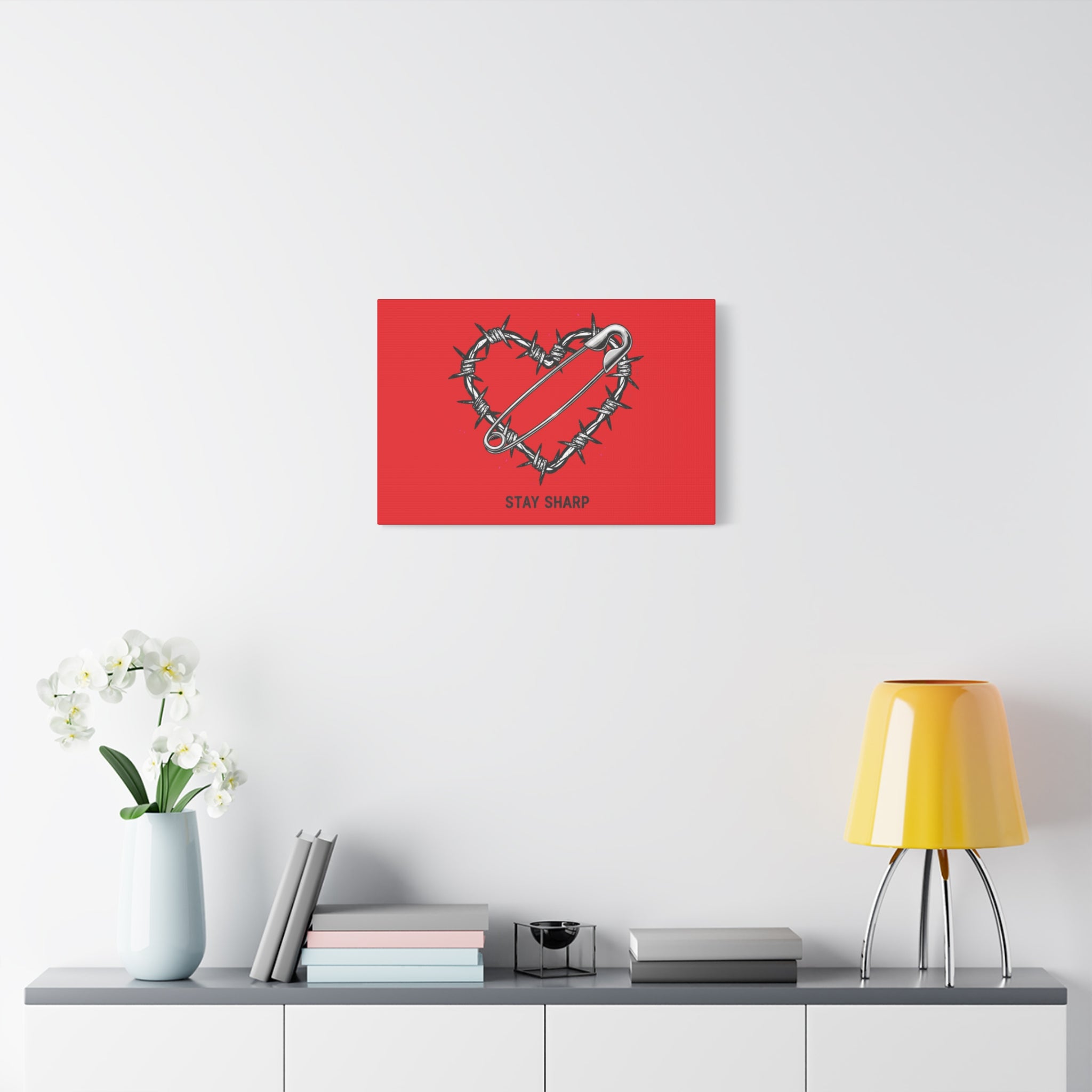 Stay Sharp Barbed Wire Heart Canvas | safety pin art, punk motif