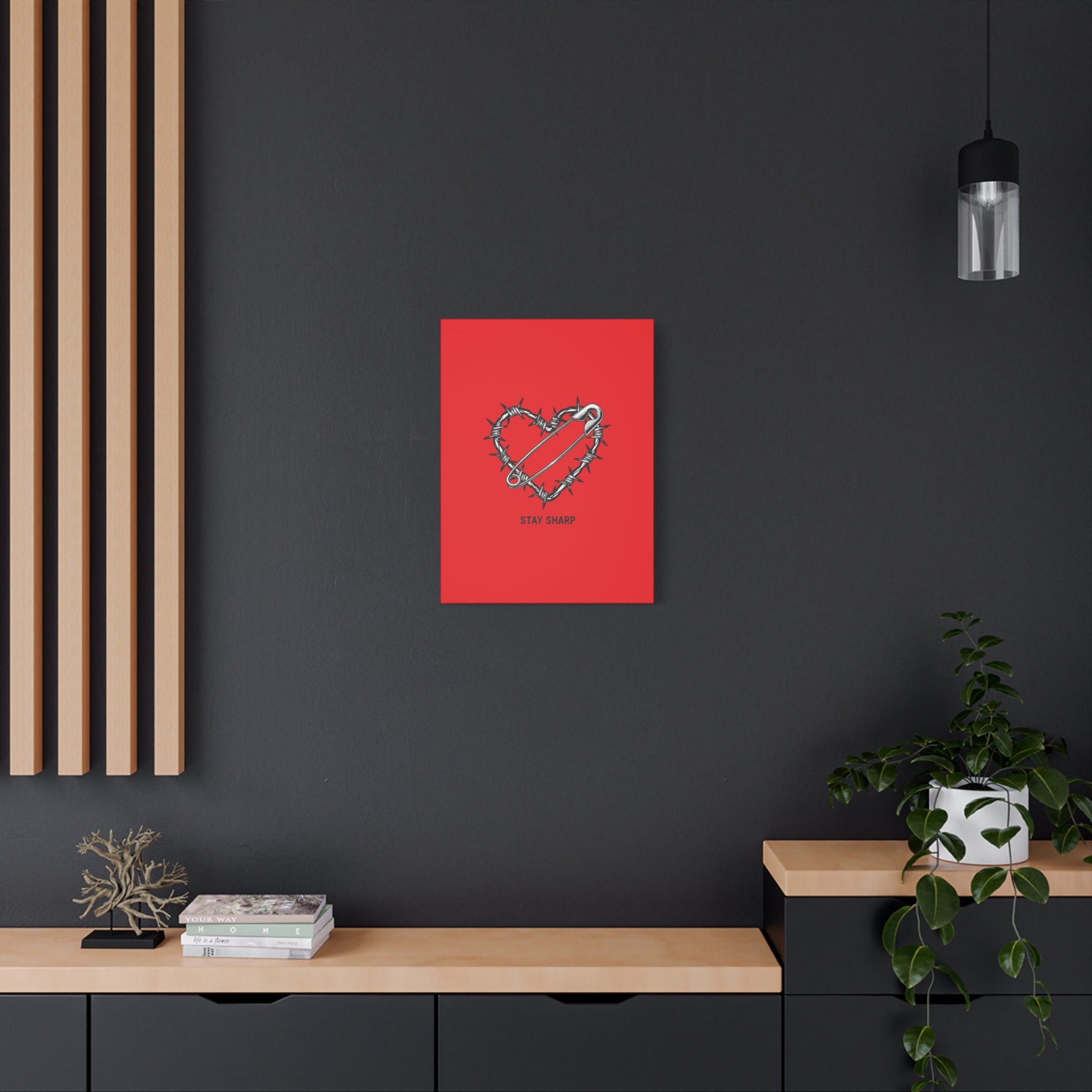 Stay Sharp Barbed Wire Heart Canvas | safety pin art, punk motif