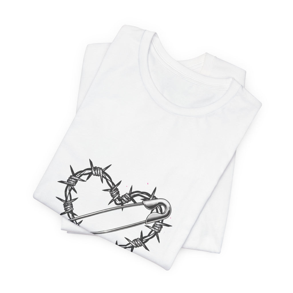 Barbed Wire Heart T-Shirt | safety pin art, punk motif