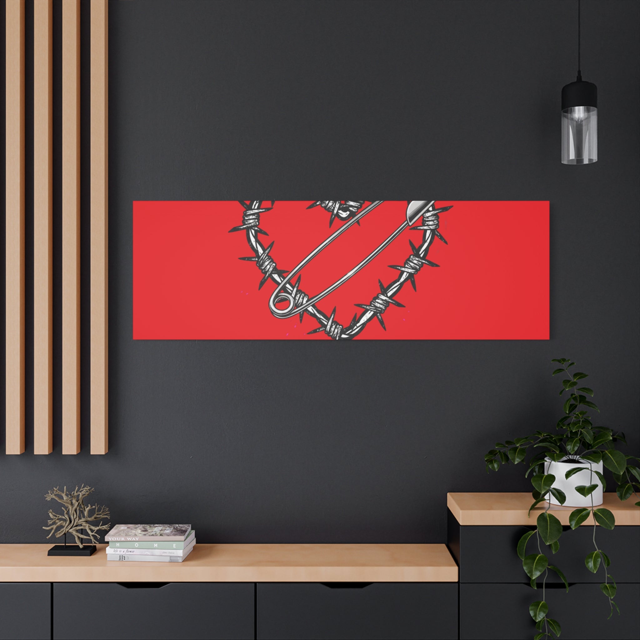 Stay Sharp Barbed Wire Heart Canvas | safety pin art, punk motif