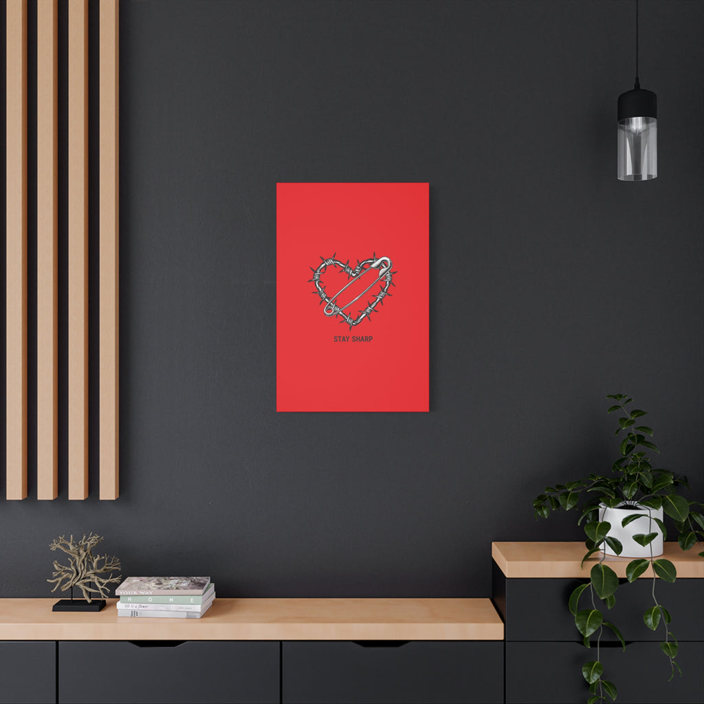 Stay Sharp Barbed Wire Heart Canvas | safety pin art, punk motif