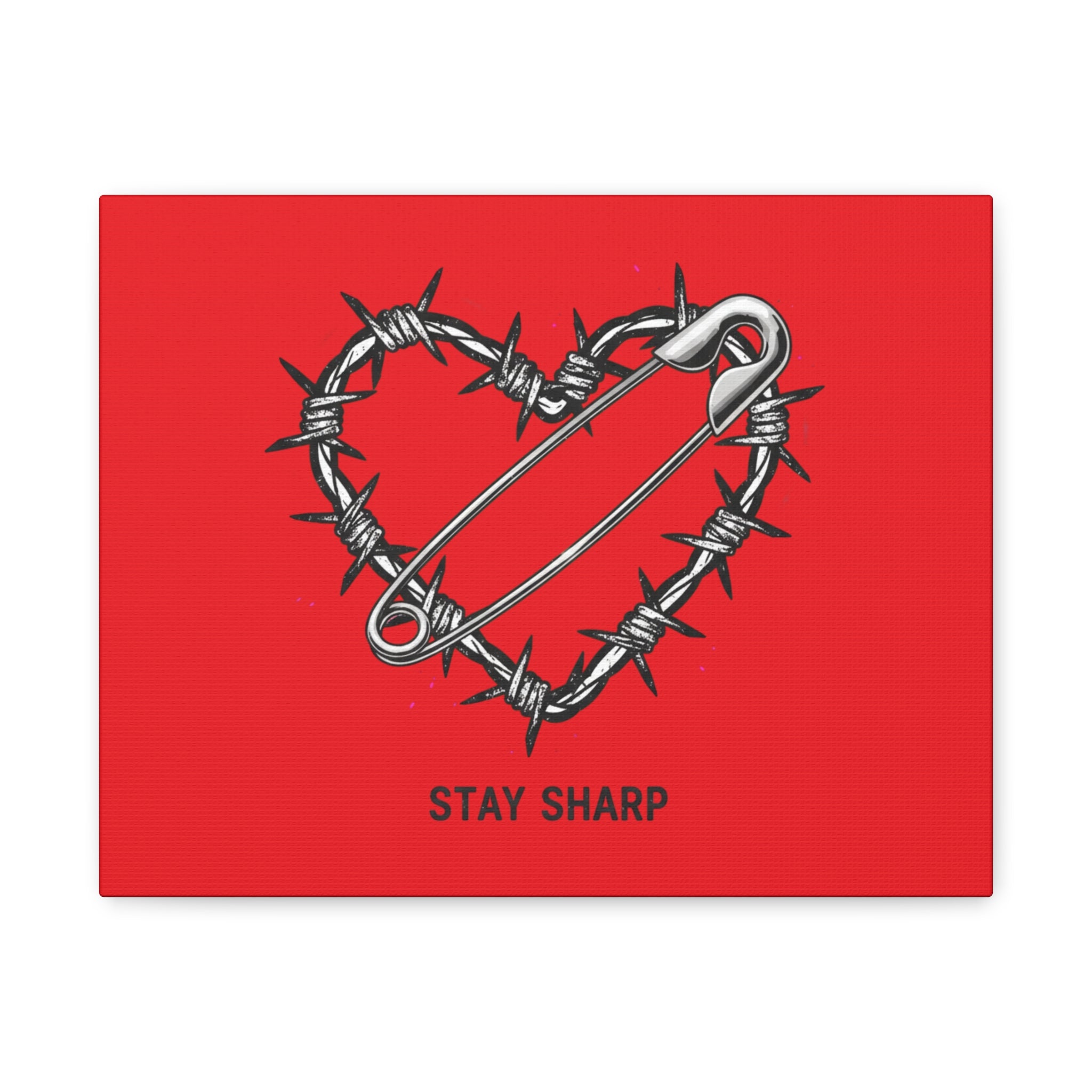 Stay Sharp Barbed Wire Heart Canvas | safety pin art, punk motif