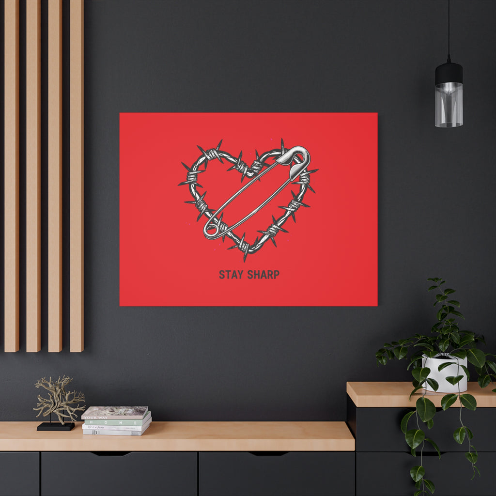 Stay Sharp Barbed Wire Heart Canvas | safety pin art, punk motif