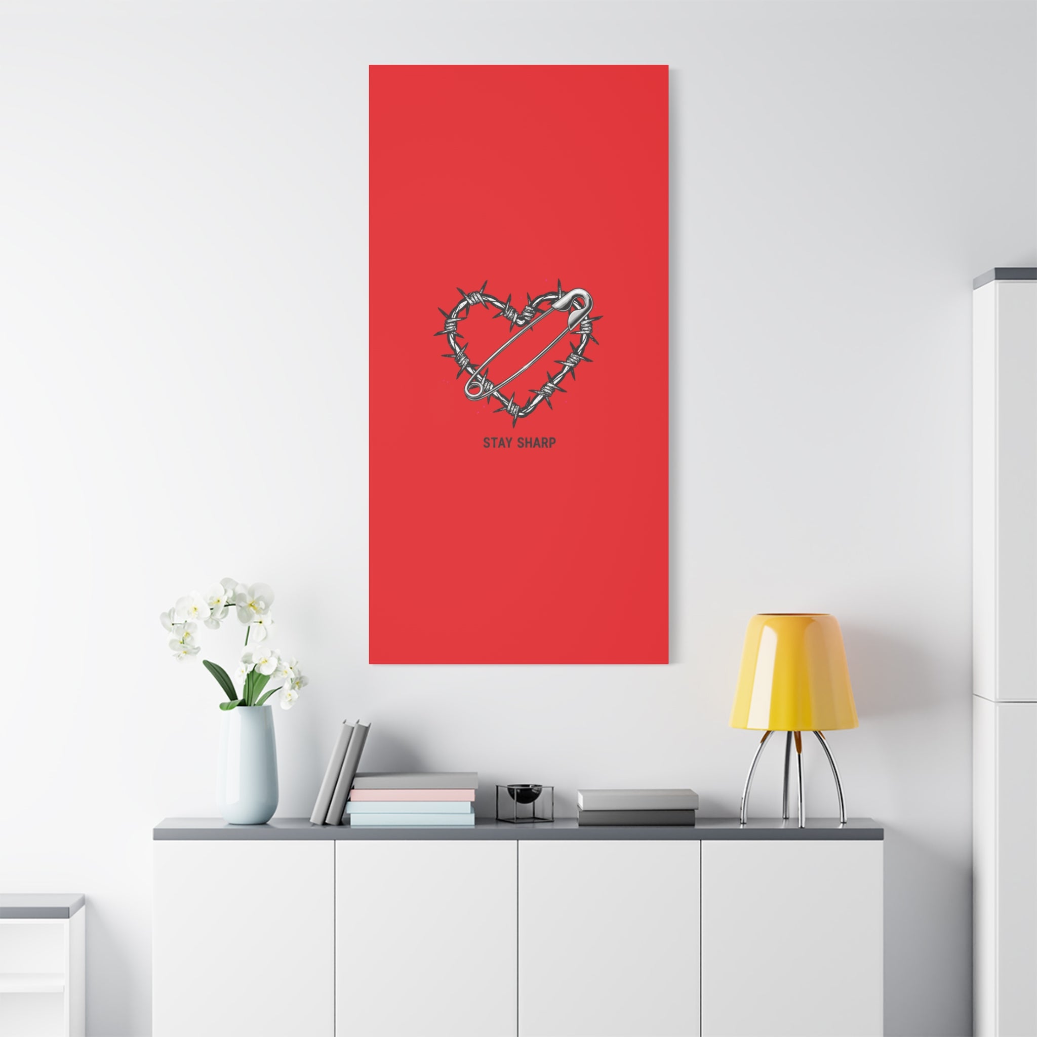 Stay Sharp Barbed Wire Heart Canvas | safety pin art, punk motif