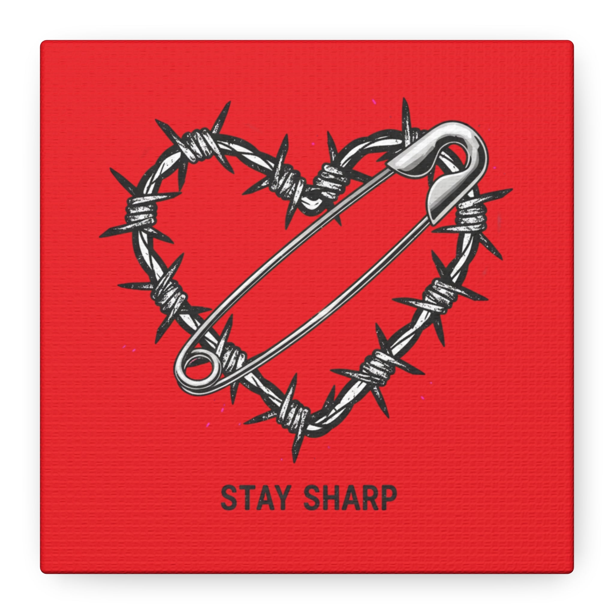Stay Sharp Barbed Wire Heart Canvas | safety pin art, punk motif