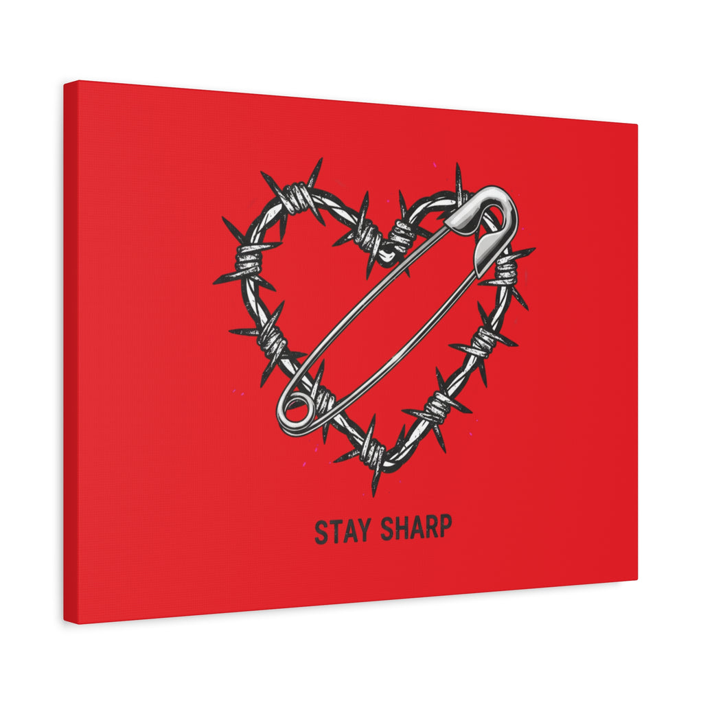 Stay Sharp Barbed Wire Heart Canvas | safety pin art, punk motif