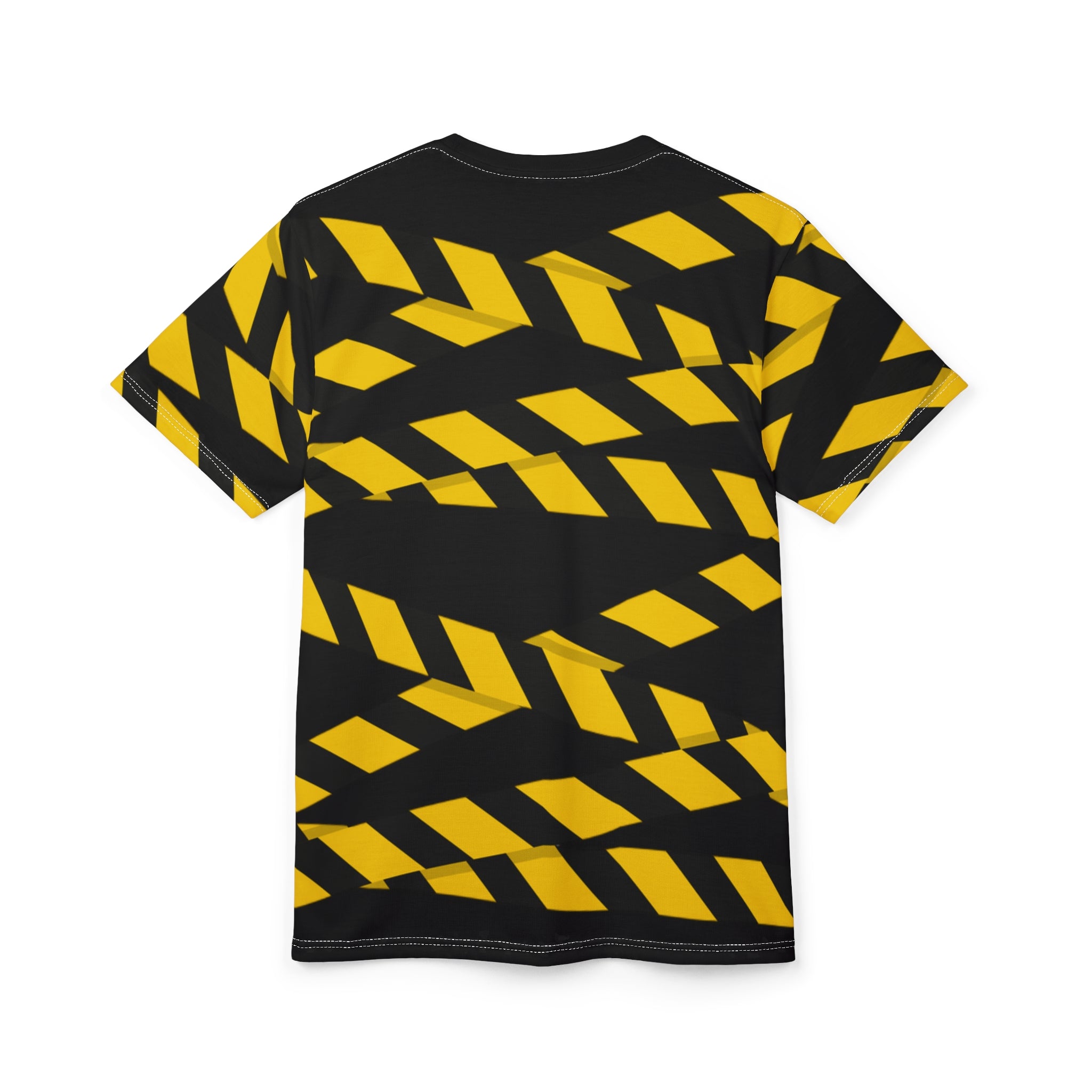 Caution Tape Graphic Tee — Yellow Black Warning Stripe Shirt