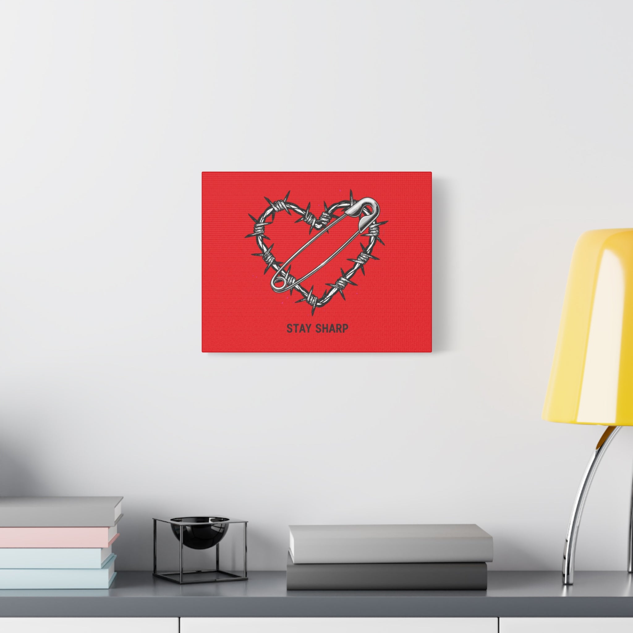 Stay Sharp Barbed Wire Heart Canvas | safety pin art, punk motif