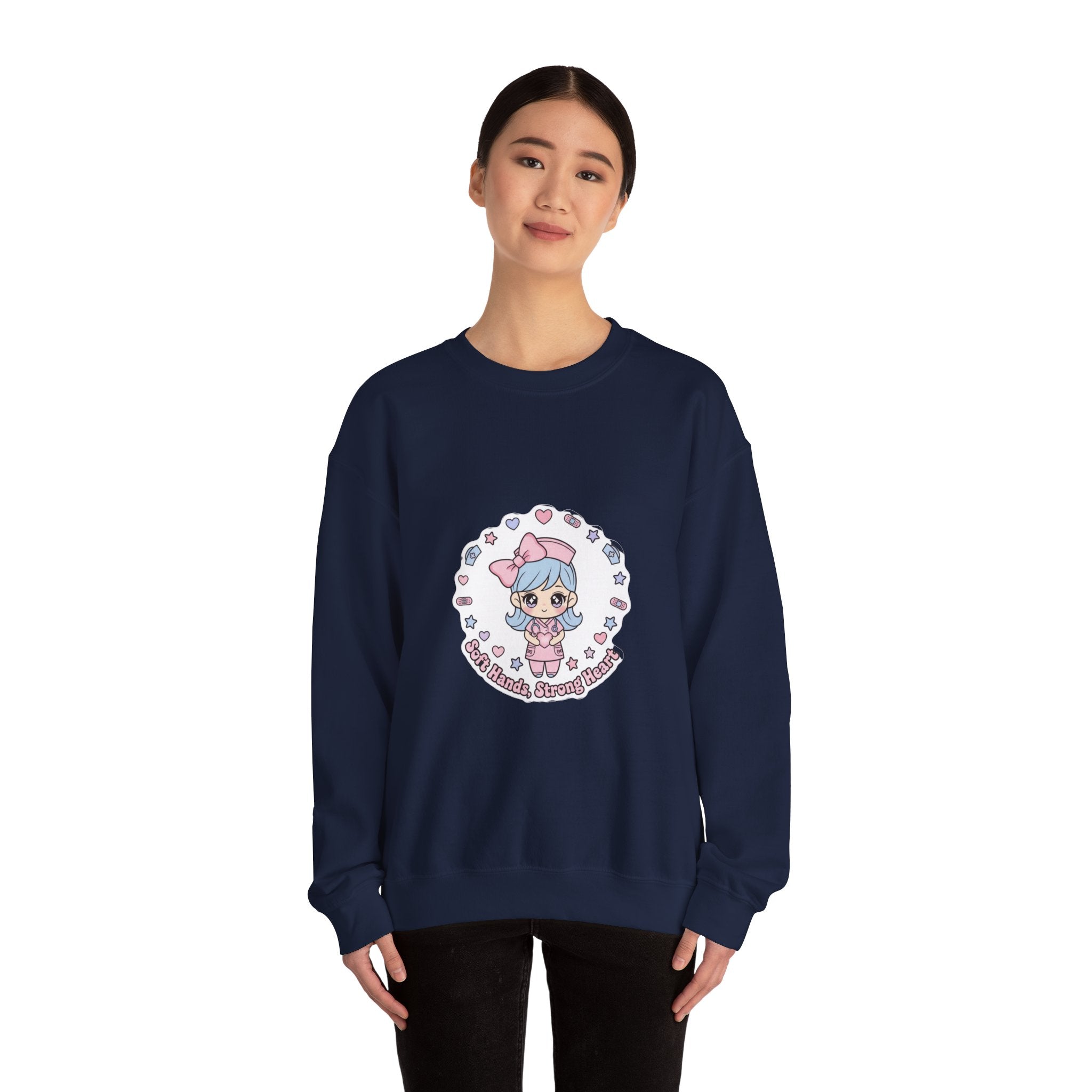 Cute Nurse Kawaii Crewneck Sweatshirt | Pastel Coquette Medical, Puff-Print