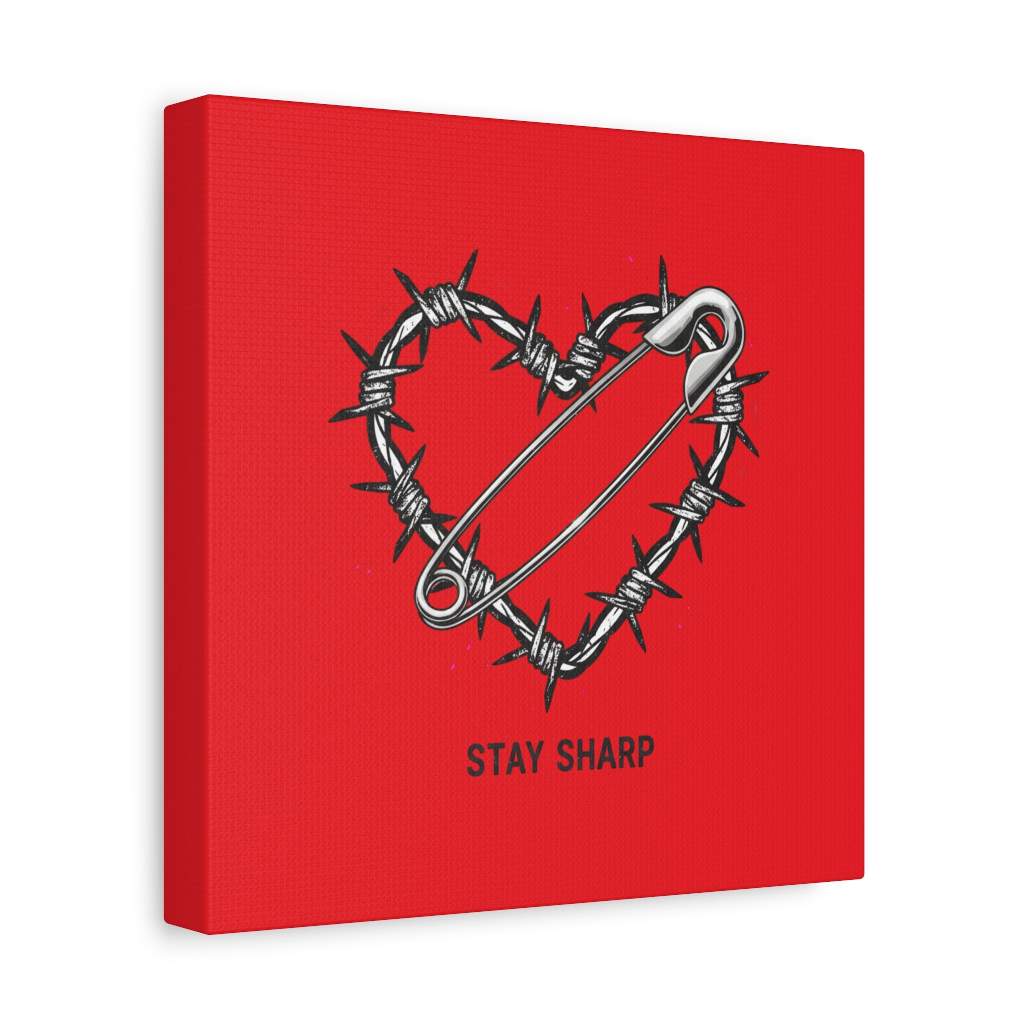 Stay Sharp Barbed Wire Heart Canvas | safety pin art, punk motif