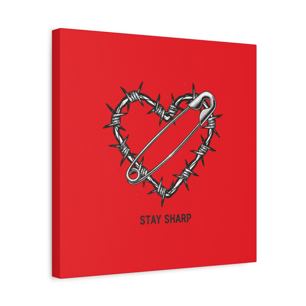 Stay Sharp Barbed Wire Heart Canvas | safety pin art, punk motif