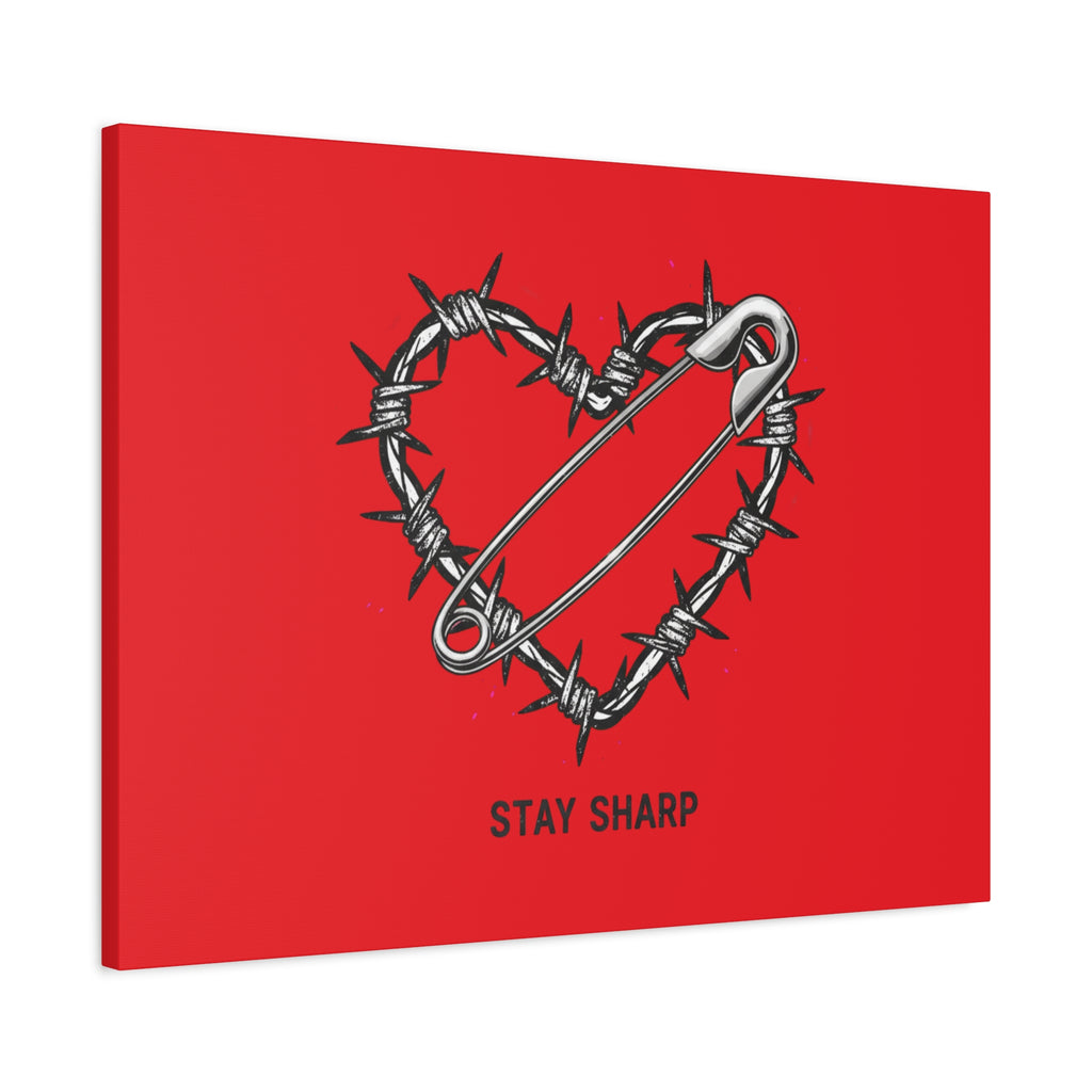 Stay Sharp Barbed Wire Heart Canvas | safety pin art, punk motif