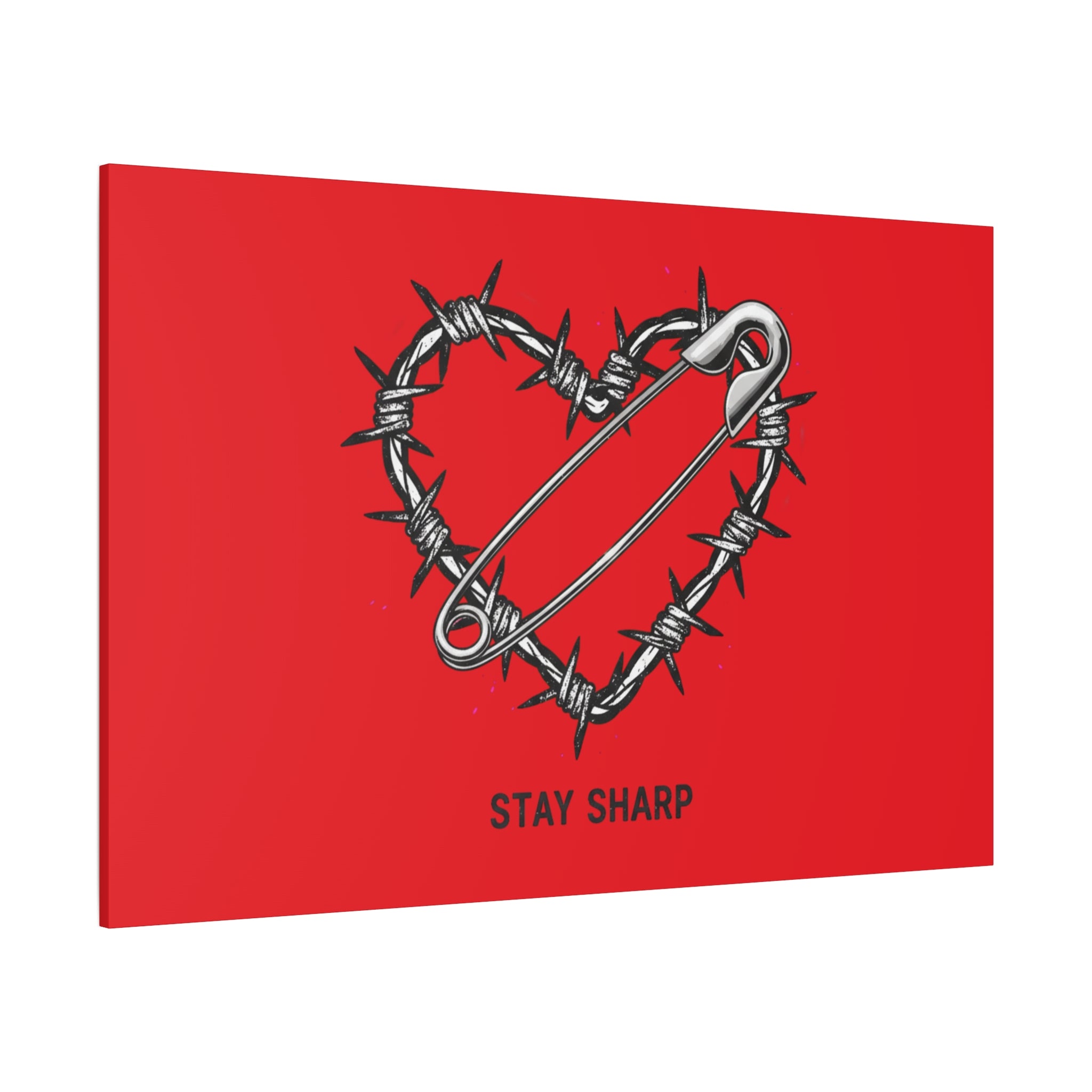 Stay Sharp Barbed Wire Heart Canvas | safety pin art, punk motif