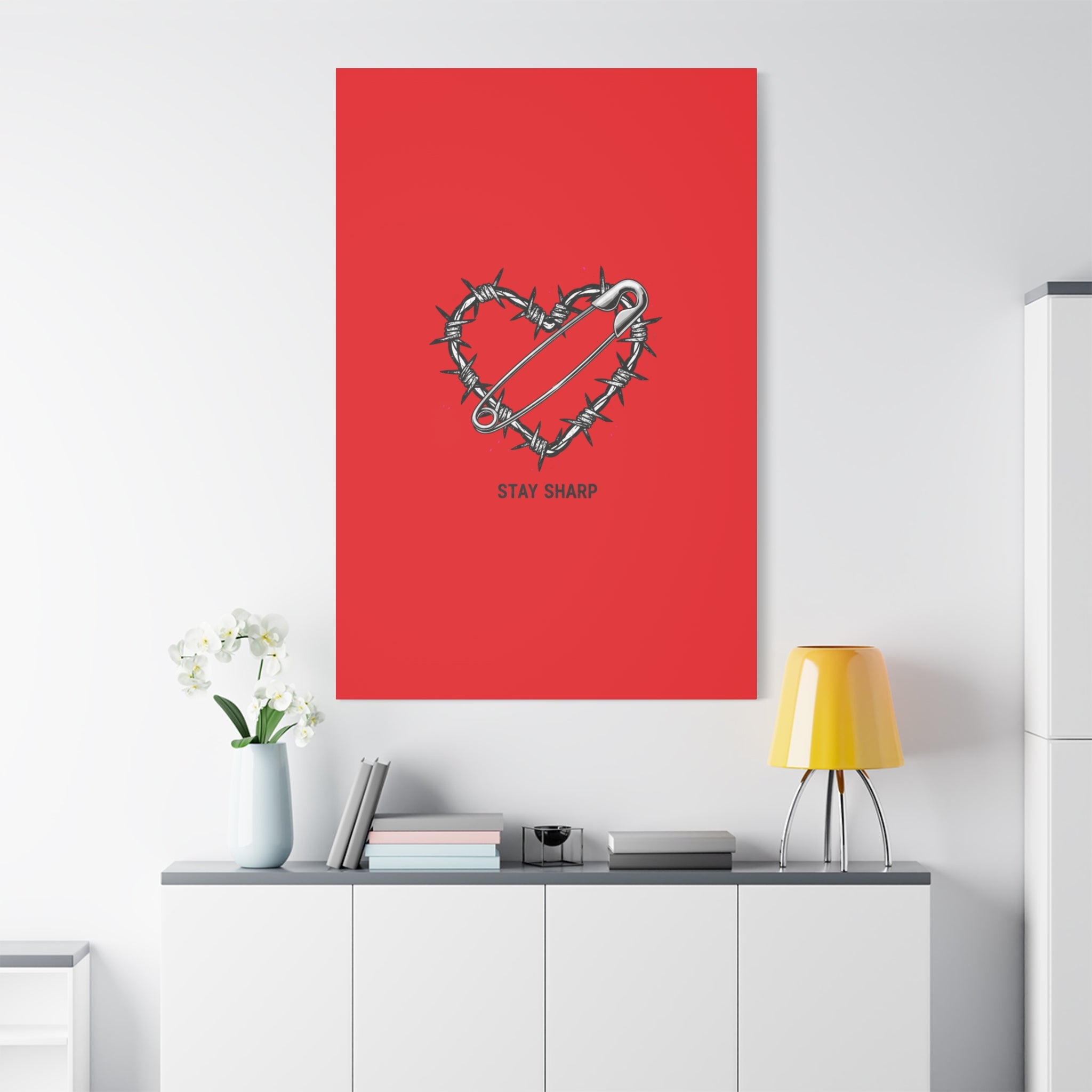 Stay Sharp Barbed Wire Heart Canvas | safety pin art, punk motif