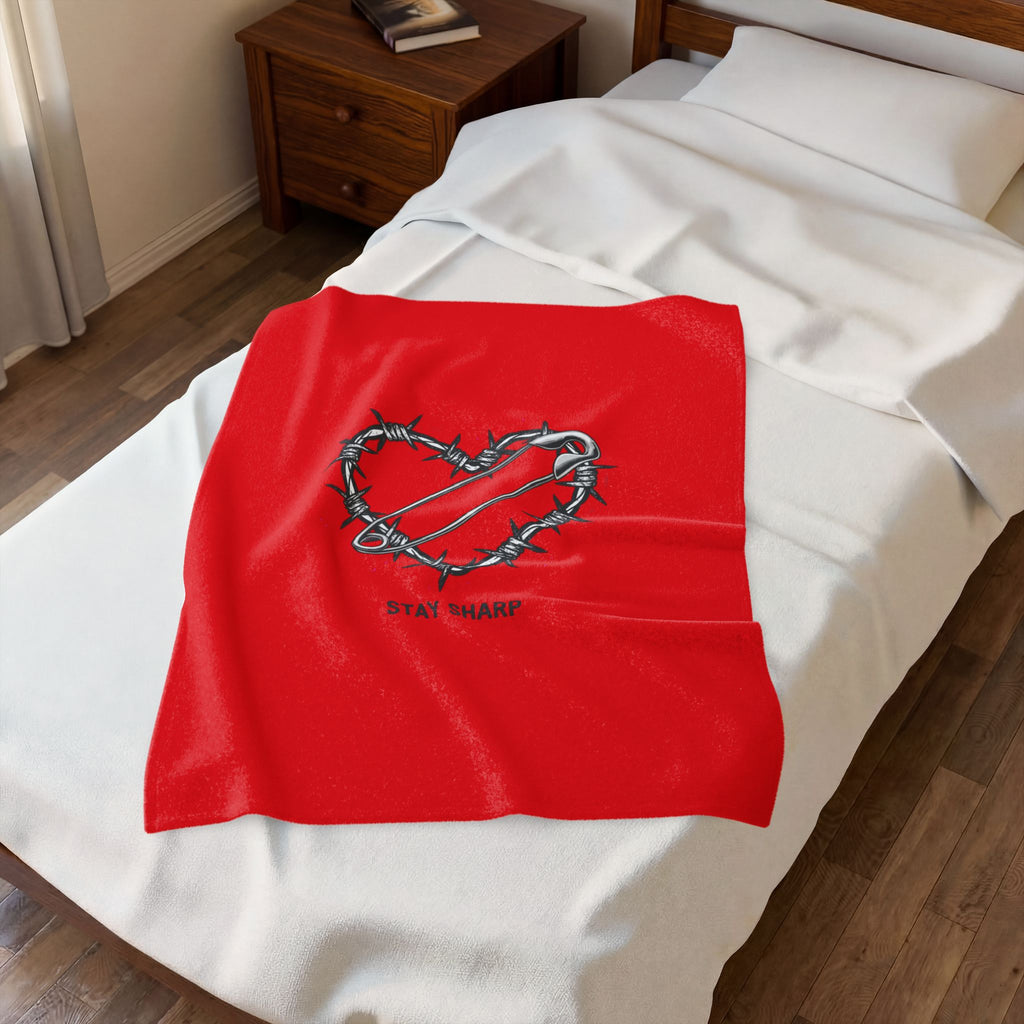 Barbed Wire Heart with Safety Pin Blanket | punk motif, grunge symbol design