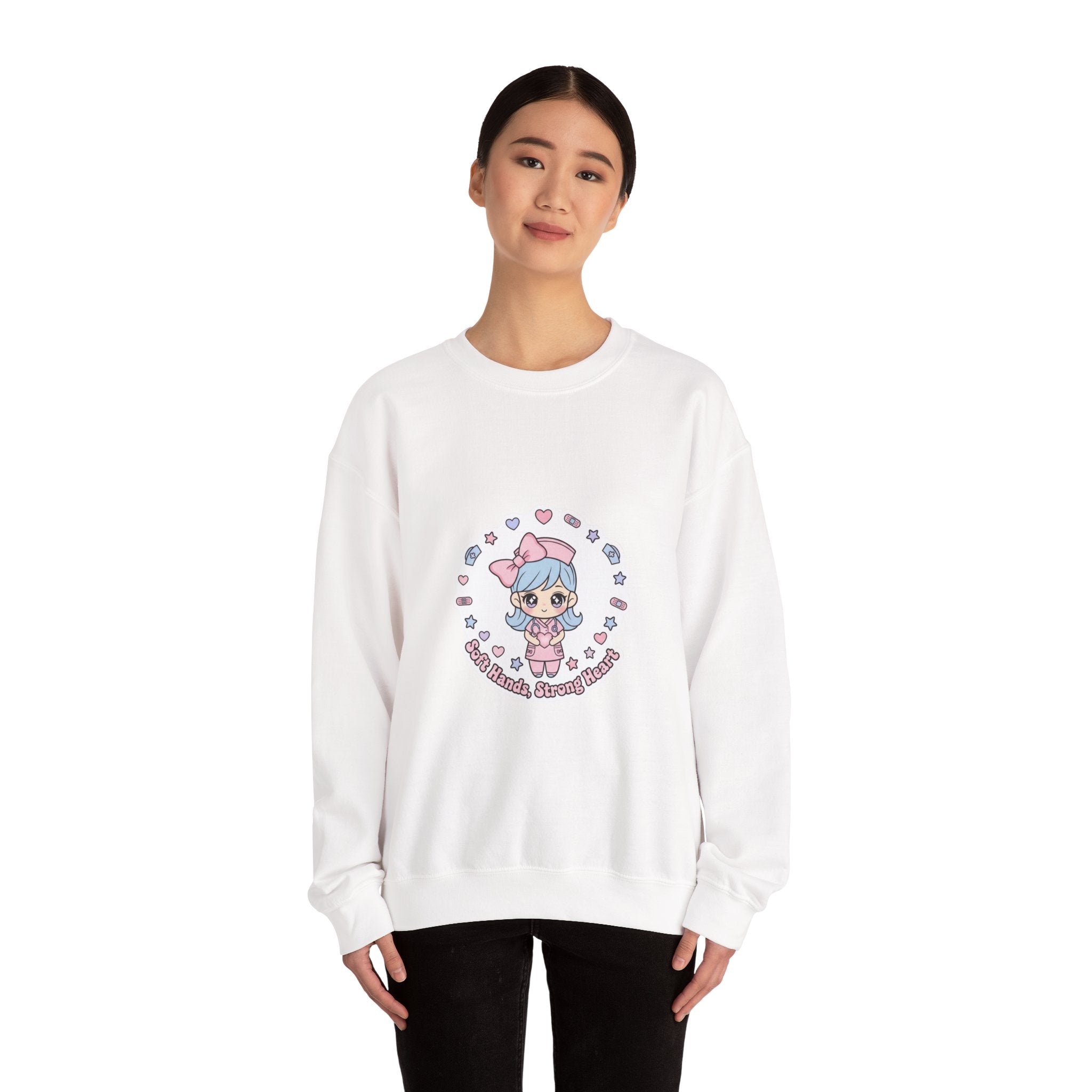 Cute Nurse Kawaii Crewneck Sweatshirt | Pastel Coquette Medical, Puff-Print