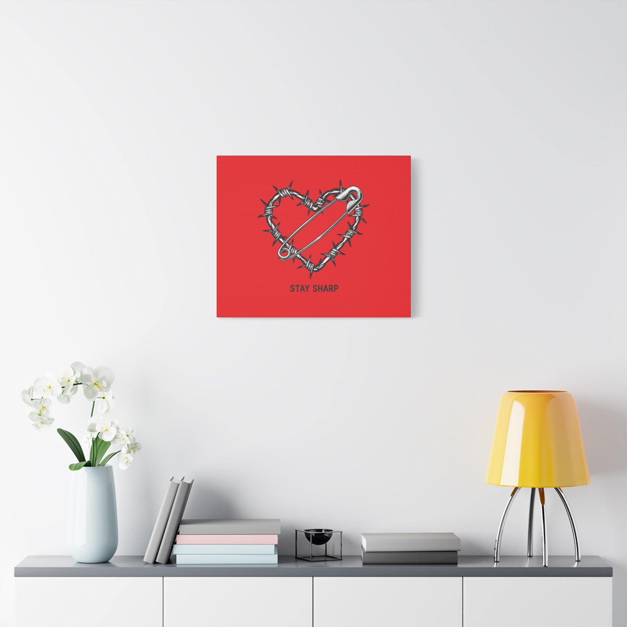 Stay Sharp Barbed Wire Heart Canvas | safety pin art, punk motif