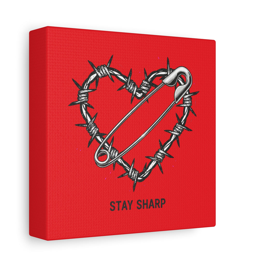 Stay Sharp Barbed Wire Heart Canvas | safety pin art, punk motif