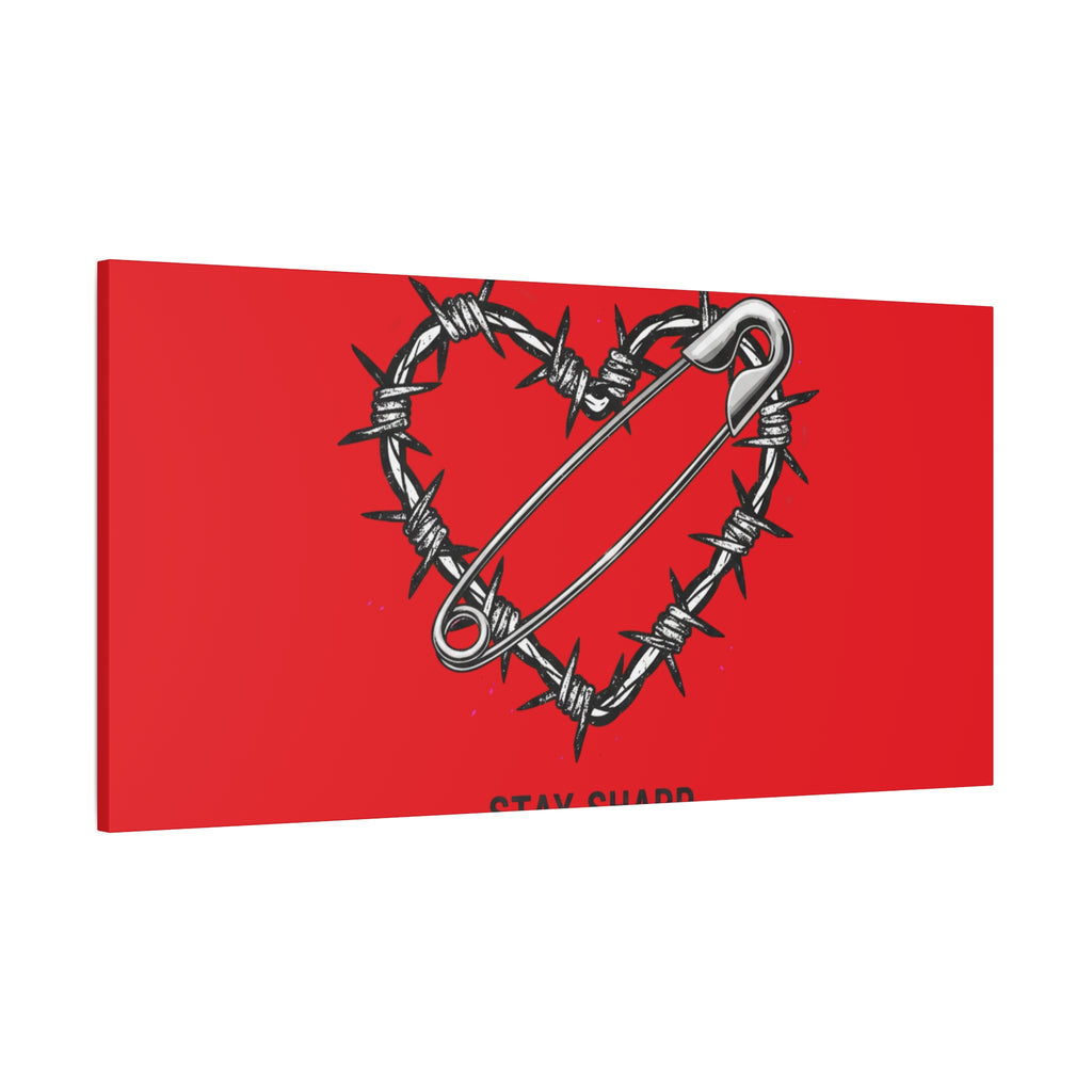 Stay Sharp Barbed Wire Heart Canvas | safety pin art, punk motif