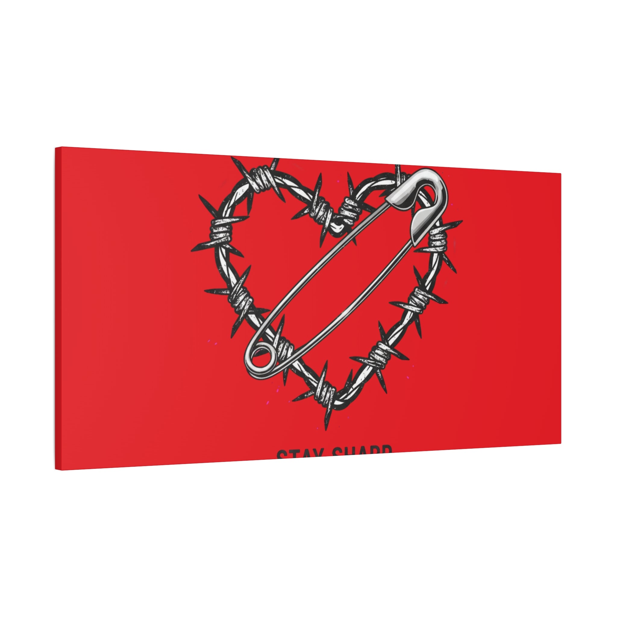 Stay Sharp Barbed Wire Heart Canvas | safety pin art, punk motif