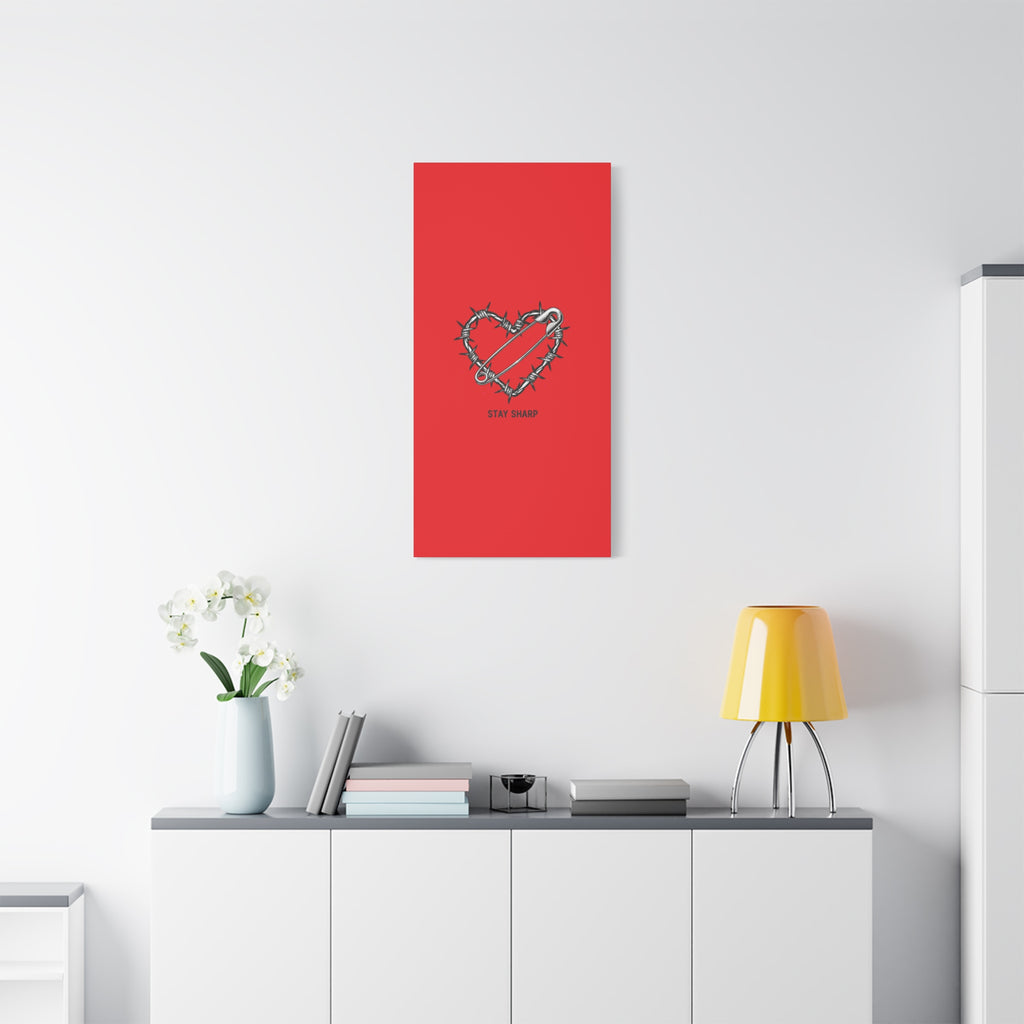 Stay Sharp Barbed Wire Heart Canvas | safety pin art, punk motif