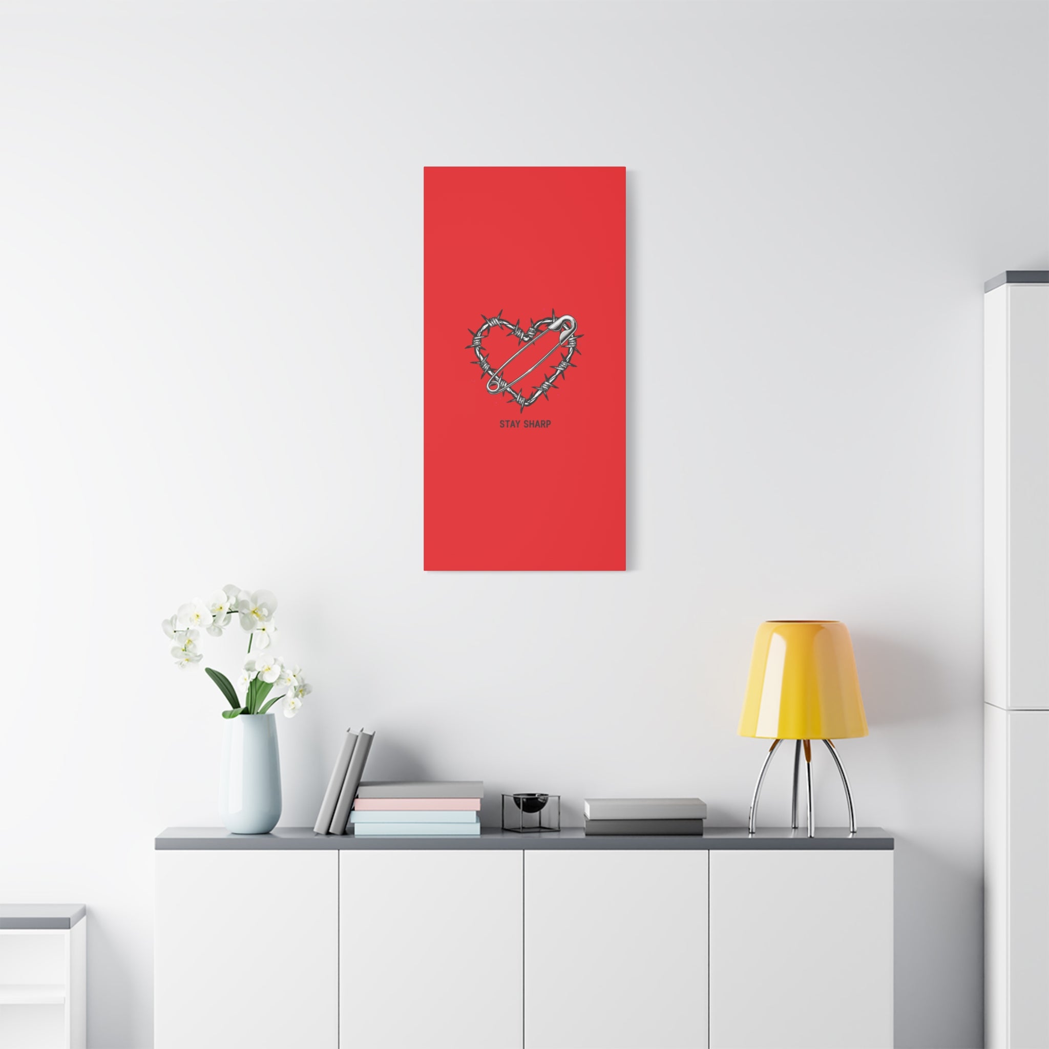 Stay Sharp Barbed Wire Heart Canvas | safety pin art, punk motif