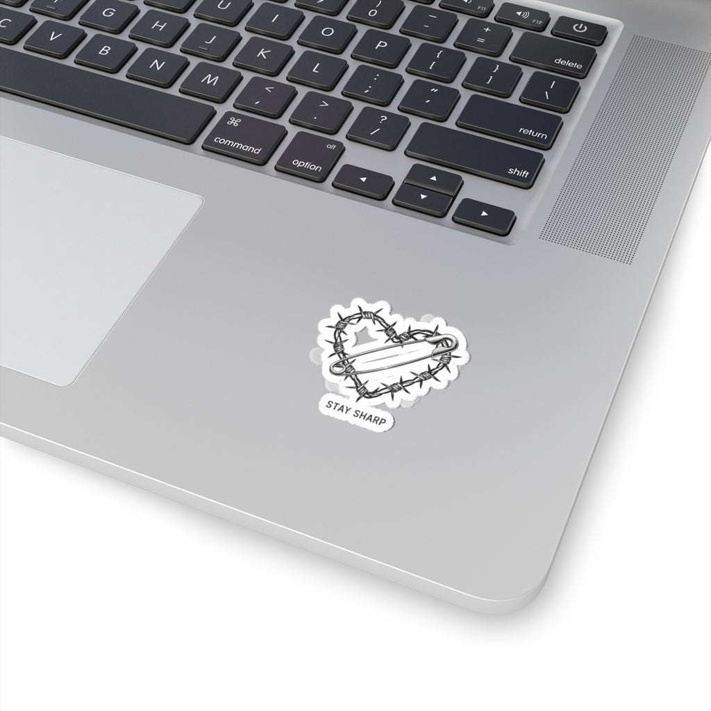 Barbed Wire Heart Sticker | safety pin art, punk motif, grunge symbol design