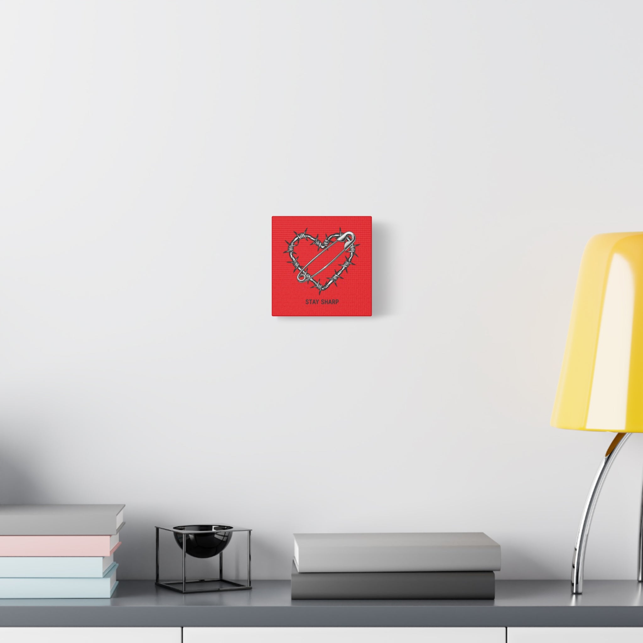 Stay Sharp Barbed Wire Heart Canvas | safety pin art, punk motif