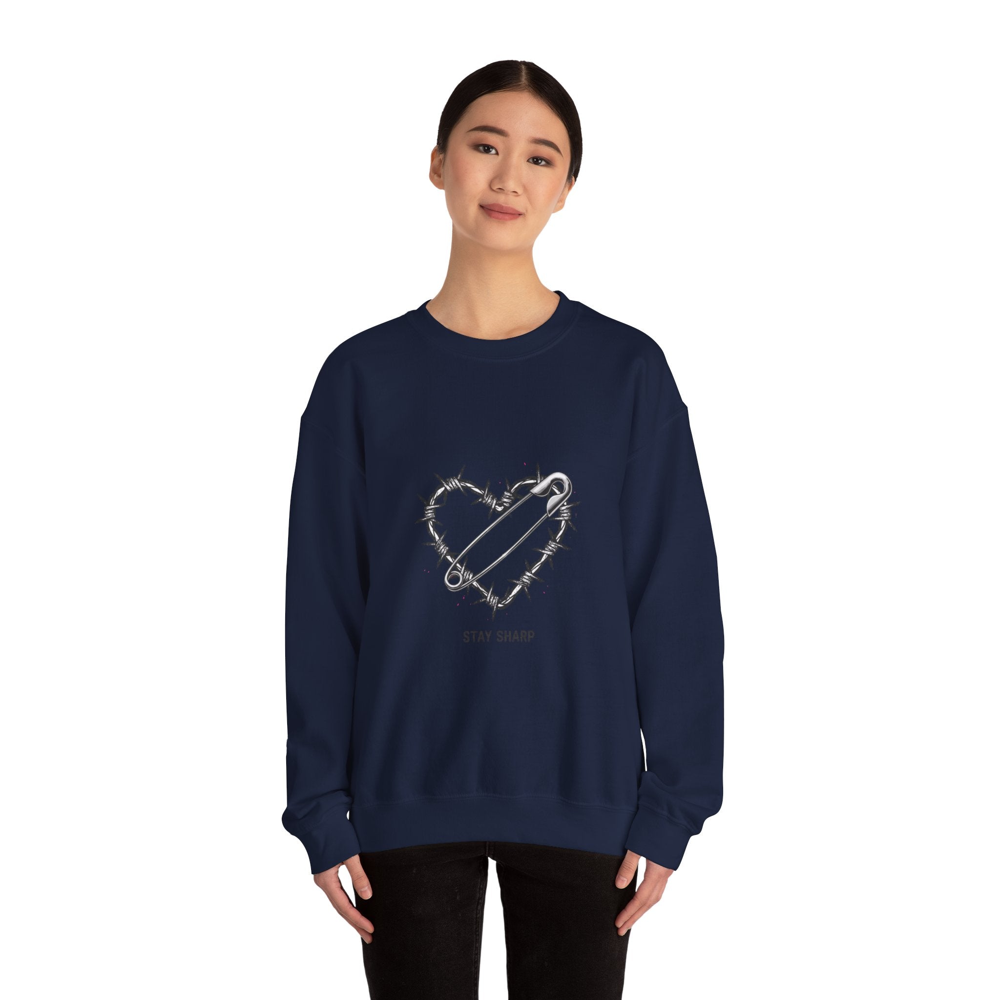 Barbed Wire Heart Crewneck Sweatshirt | safety pin art, punk motif