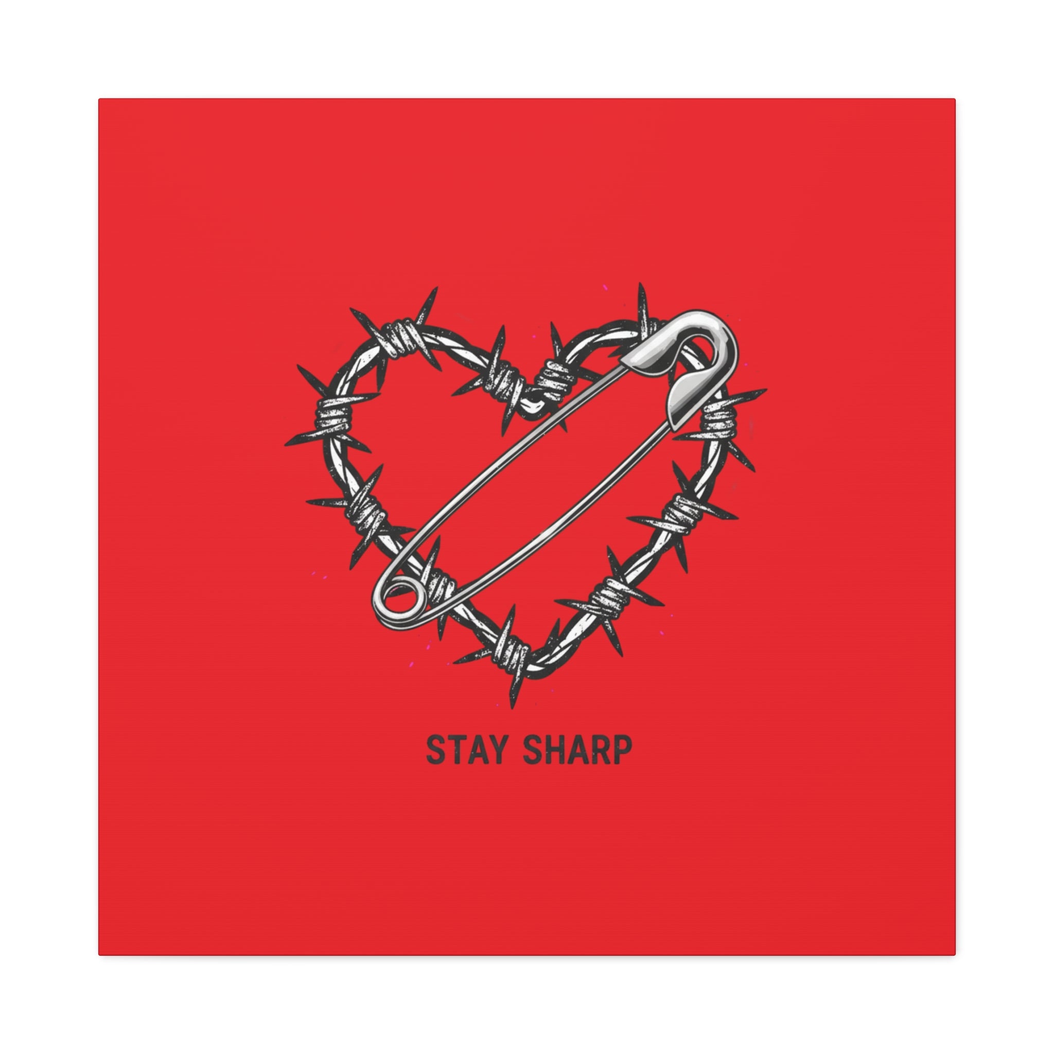 Stay Sharp Barbed Wire Heart Canvas | safety pin art, punk motif