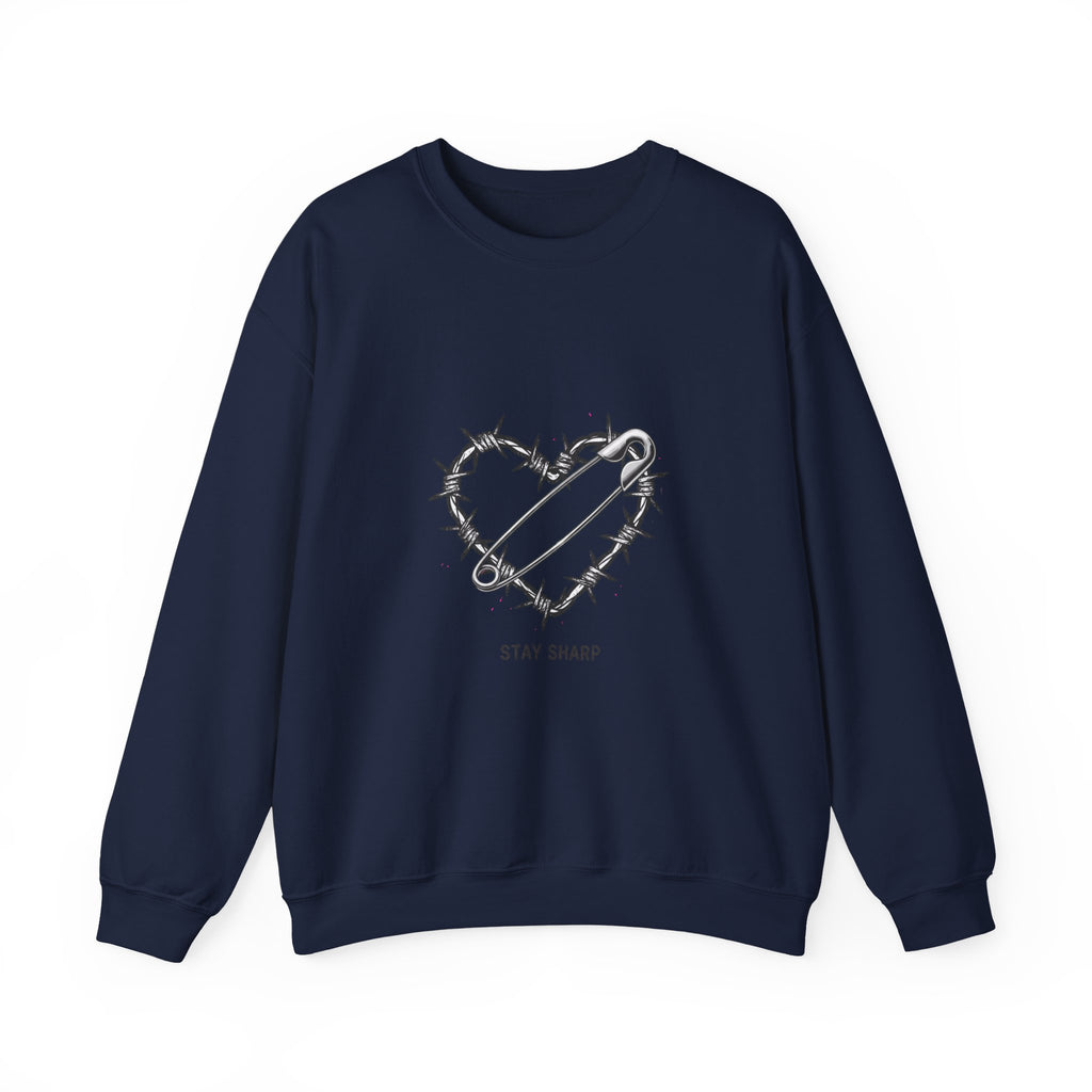 Barbed Wire Heart Crewneck Sweatshirt | safety pin art, punk motif