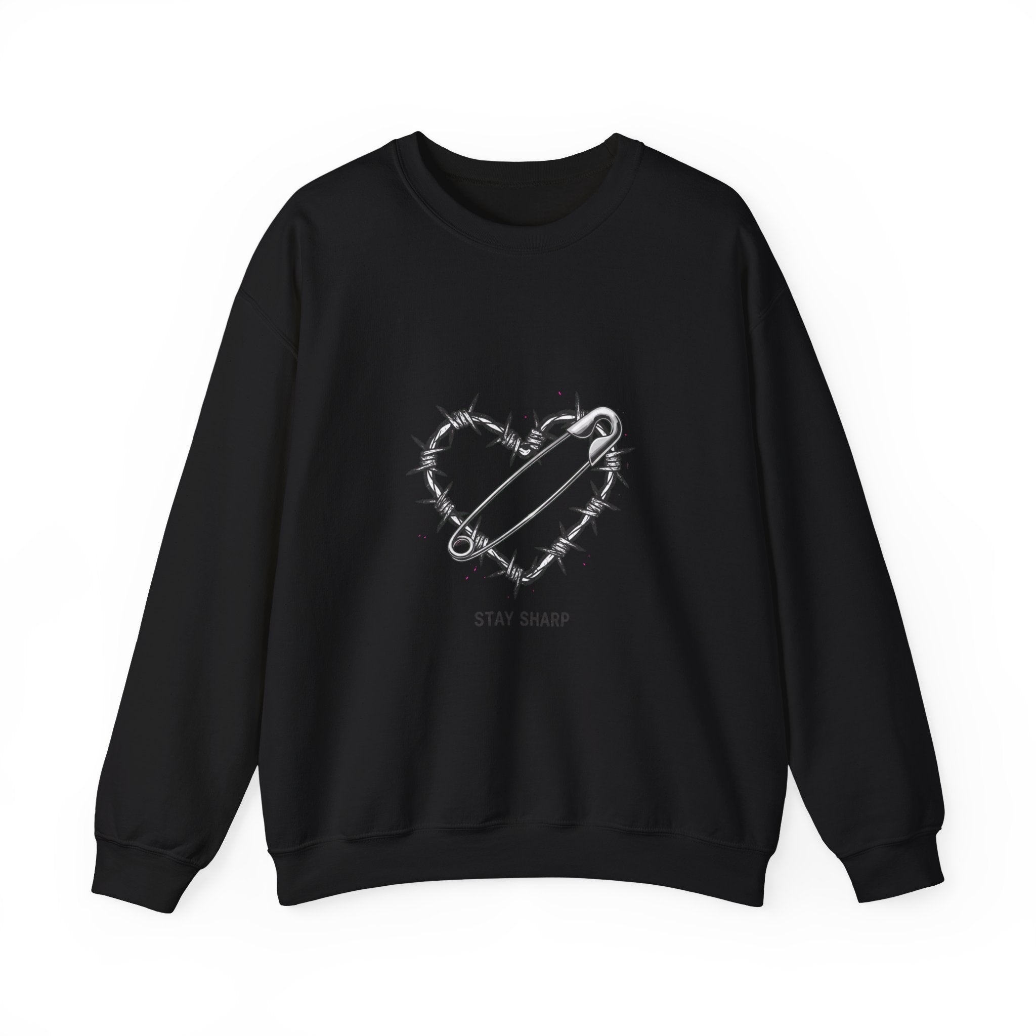 Barbed Wire Heart Crewneck Sweatshirt | safety pin art, punk motif