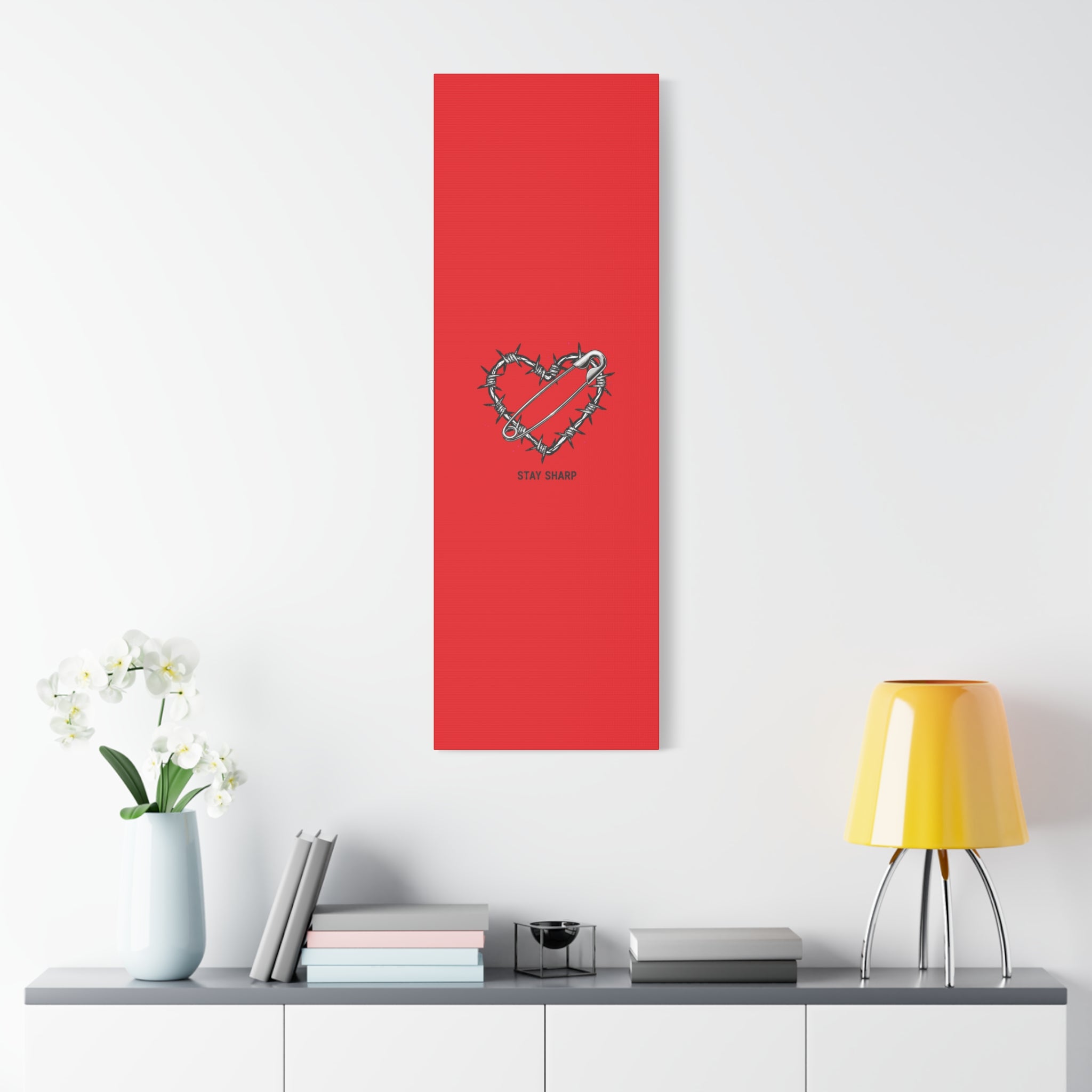 Stay Sharp Barbed Wire Heart Canvas | safety pin art, punk motif