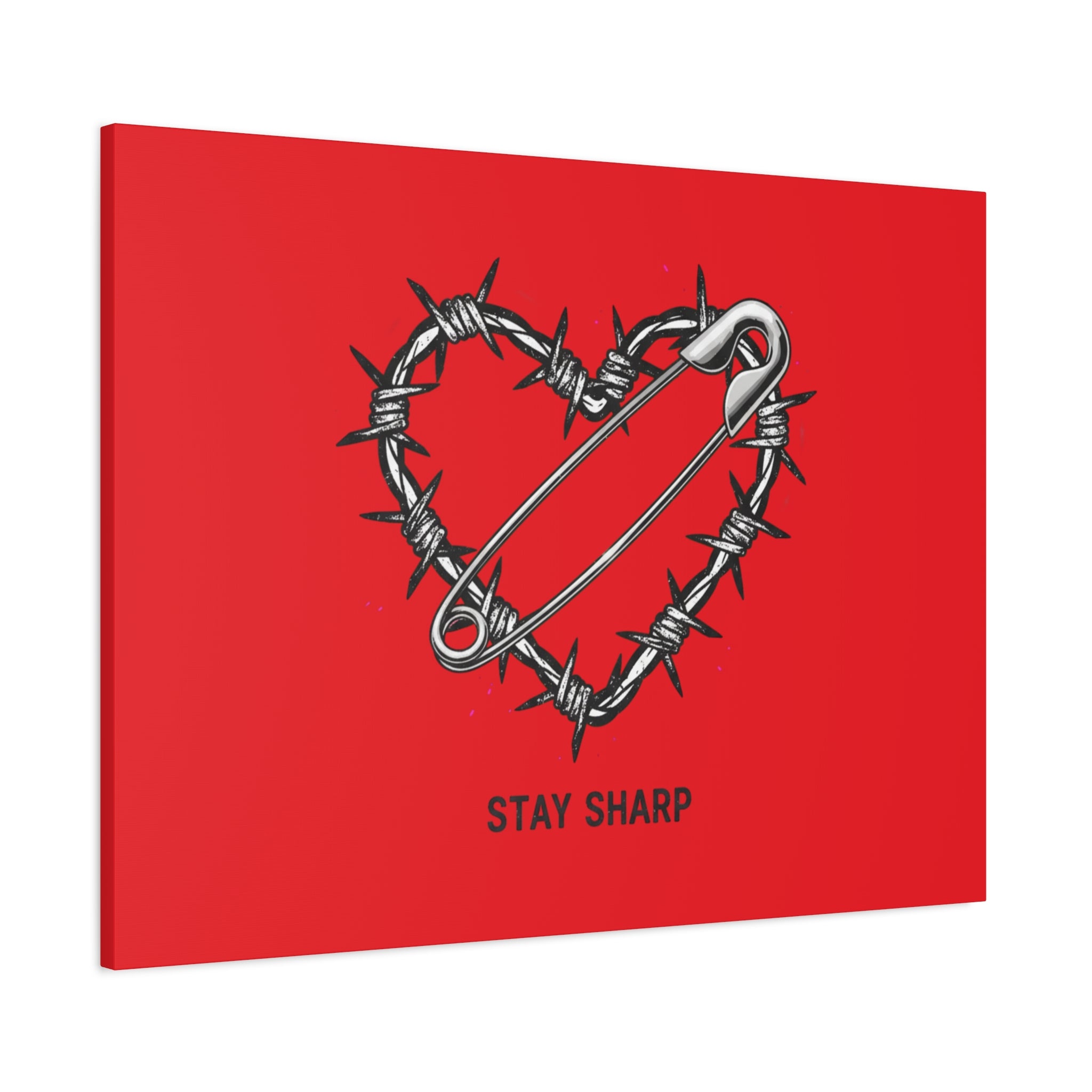 Stay Sharp Barbed Wire Heart Canvas | safety pin art, punk motif