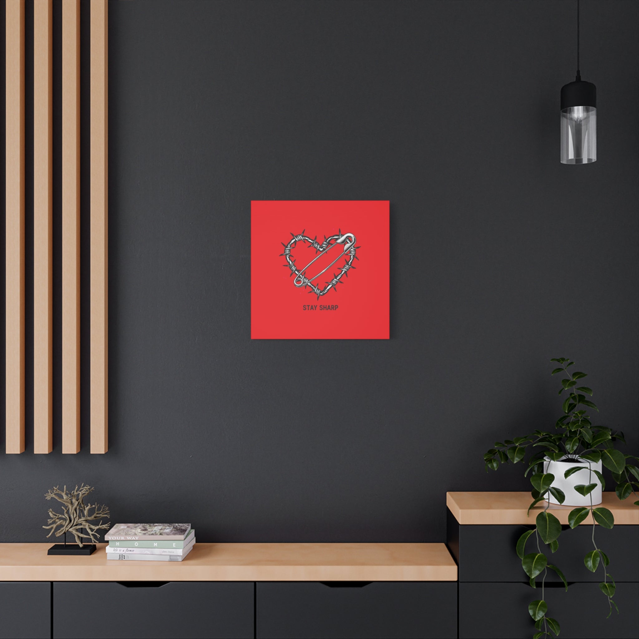 Stay Sharp Barbed Wire Heart Canvas | safety pin art, punk motif