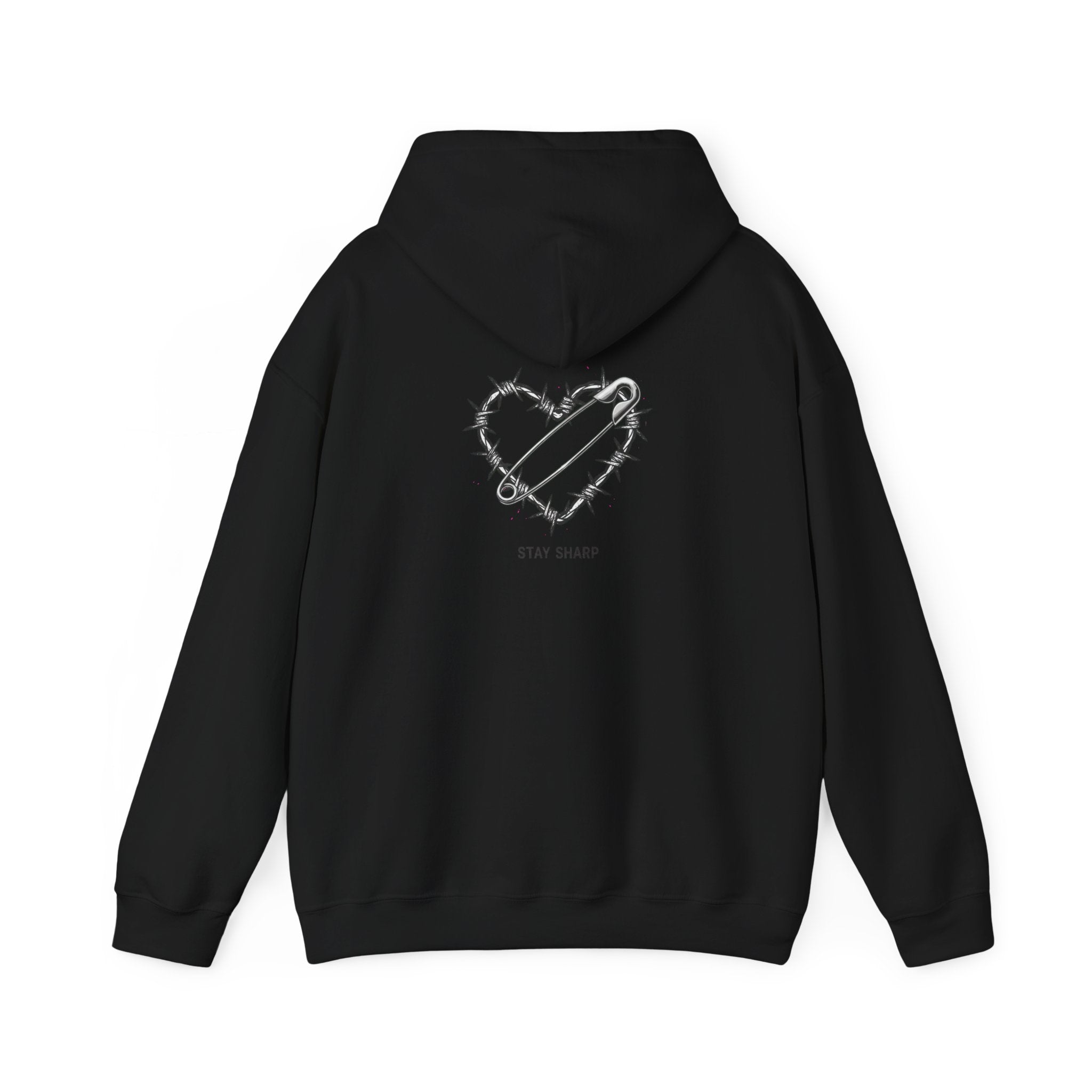 Barbed Wire Heart Hoodie | punk motif, safety pin art